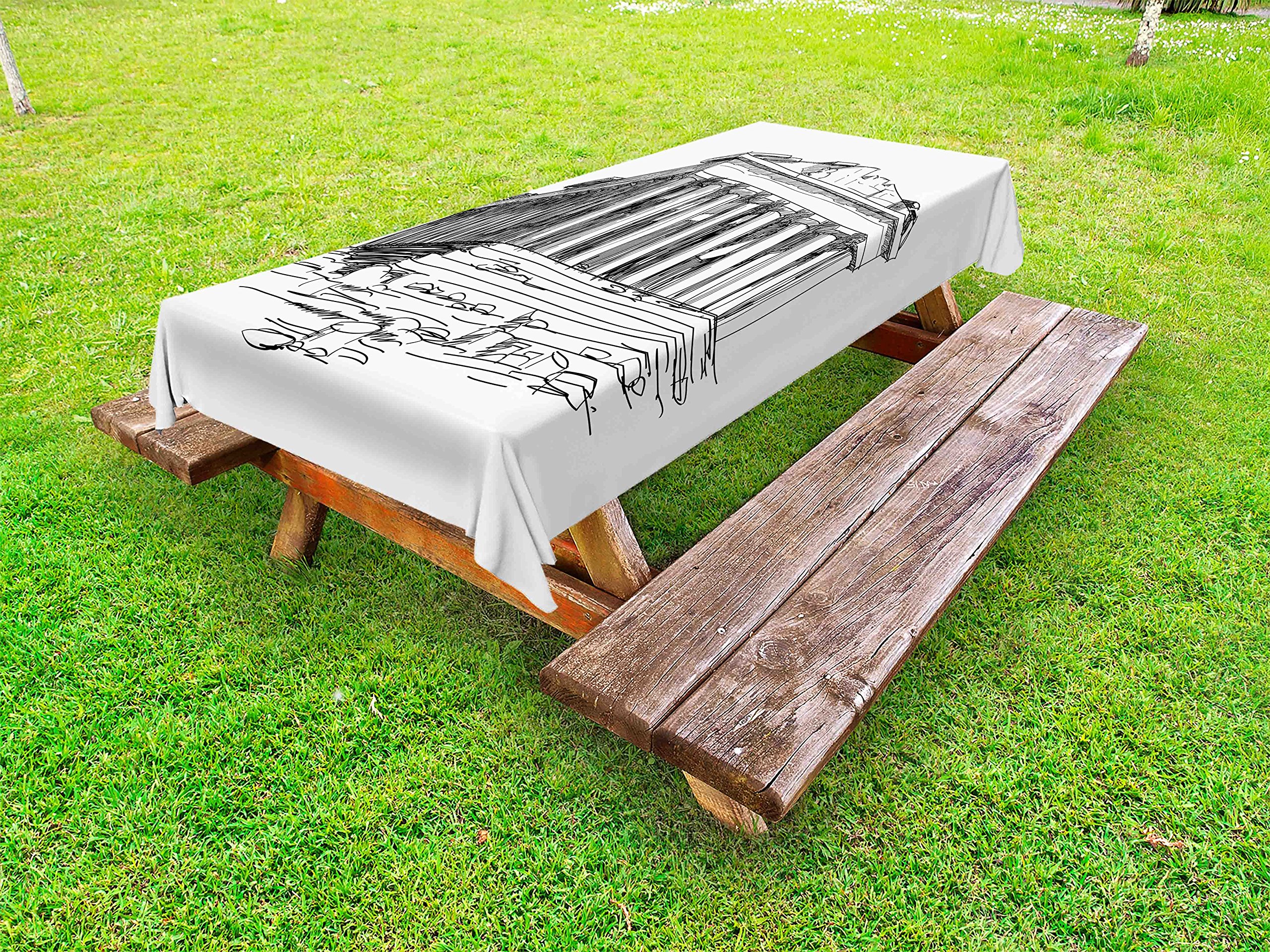 Ambesonne Vintage Outdoor Tablecloth - Hand-Painted Greece Pantheon Sketch, Roman Historical Heritage Print, Washable Picnic Table Cover 58