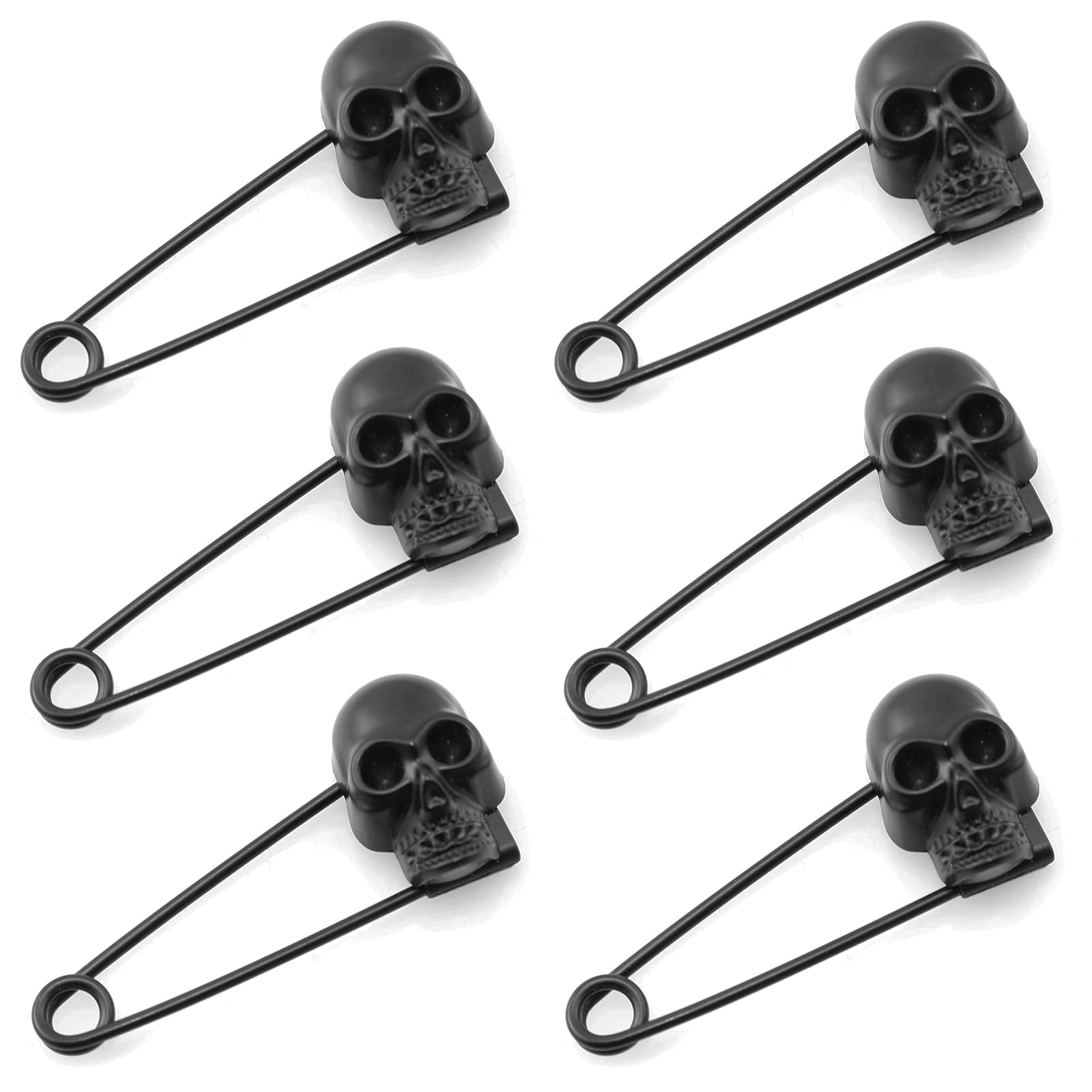 6PCS Black Skull Safety Pins for Blankets & Sweaters - Gothic Style