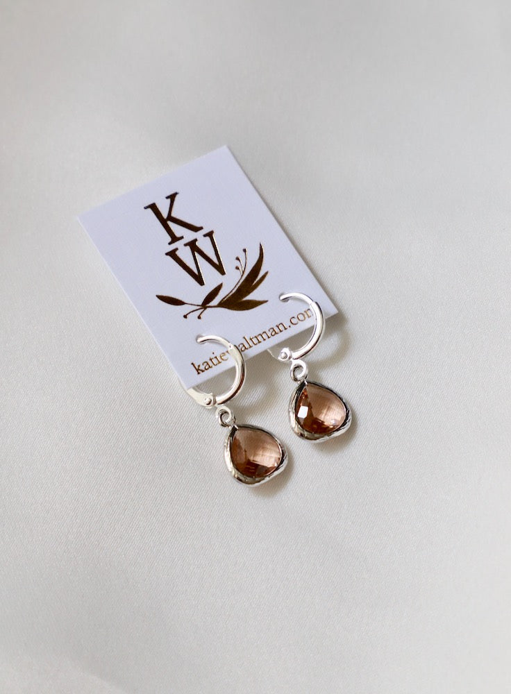 Petite Champagne Bezel Huggie Earrings - Dainty Gold Hoop Earrings for Women, Perfect for Everyday Wear & Special Occasions