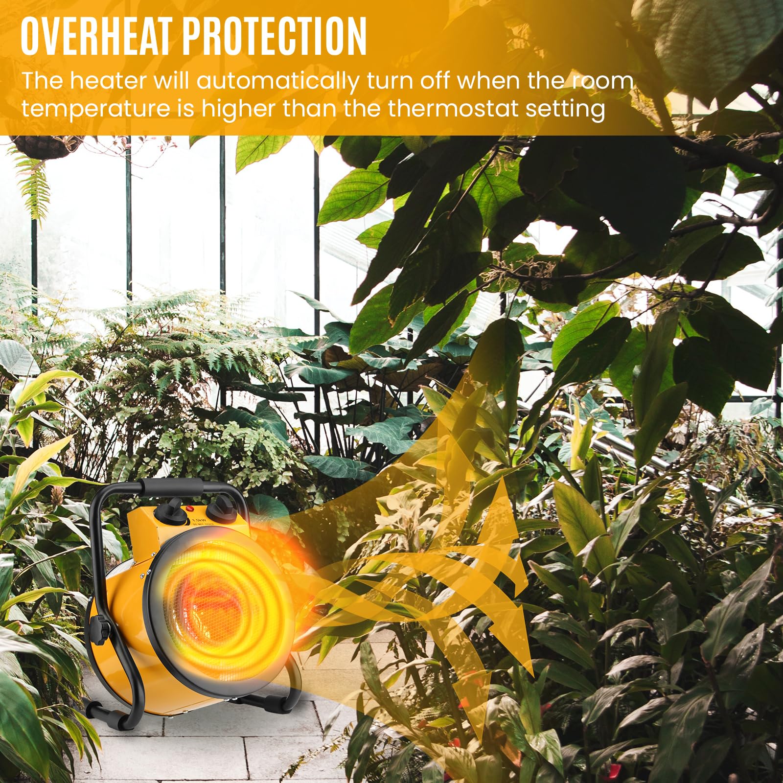 Digital Greenhouse Heater with Thermostat - 1500W Fast Heating Grow Tent Heater with Overheat Protection - Perfect for Greenhouses, Flower Rooms & Indoor Plant Growing