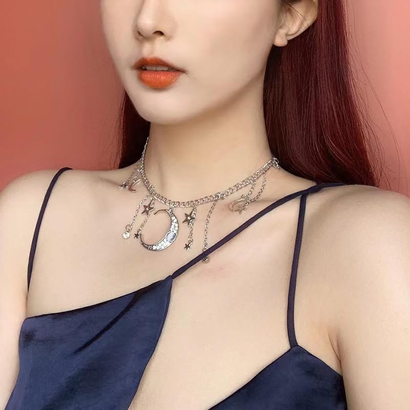 Moon and Star Pendant Necklace for Women - Elegant Celestial Jewelry - Perfect for Date Nights, Gifts & Boho Fashion