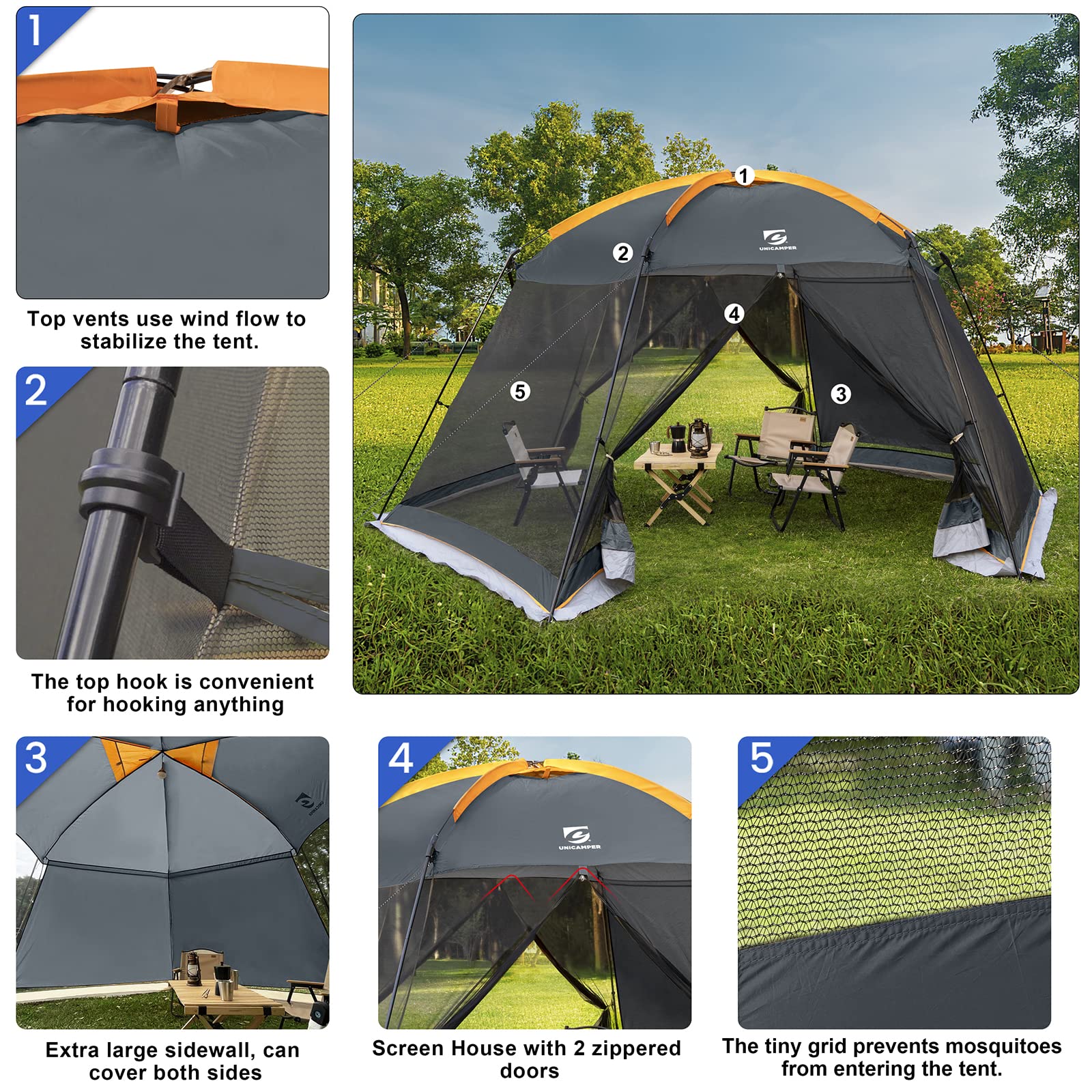 UPF 50+ Mosquito Net Tent with Waterproof Canopy & Sidewalls - Easy Setup Screen House for Patio, Backyard, Camping & Outdoor Activities (Khaki) - Perfect for Picnics, Beach Trips and Garden Relaxation