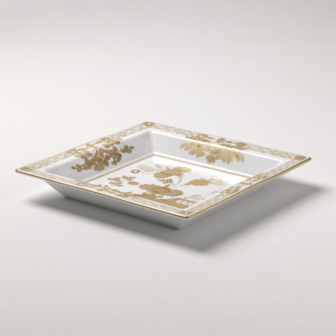 Oriente Italiano Square Vide Poche Tray - Elegant Gold Jewelry Organizer & Decorative Tray for Dresser, Vanity, Entryway, and Home Decor
