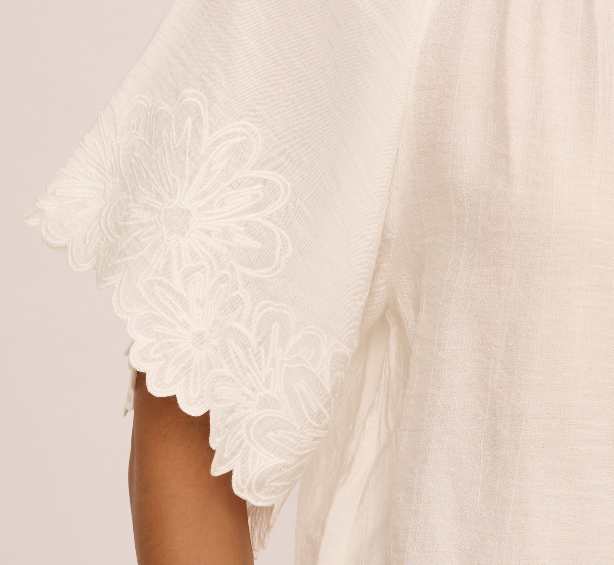 Ivory Short Sleeve Semi-Sheer Scalloped Embroidered Blouse - Perfect for Summer Outfits, Beach Cover-ups & Boho Fashion