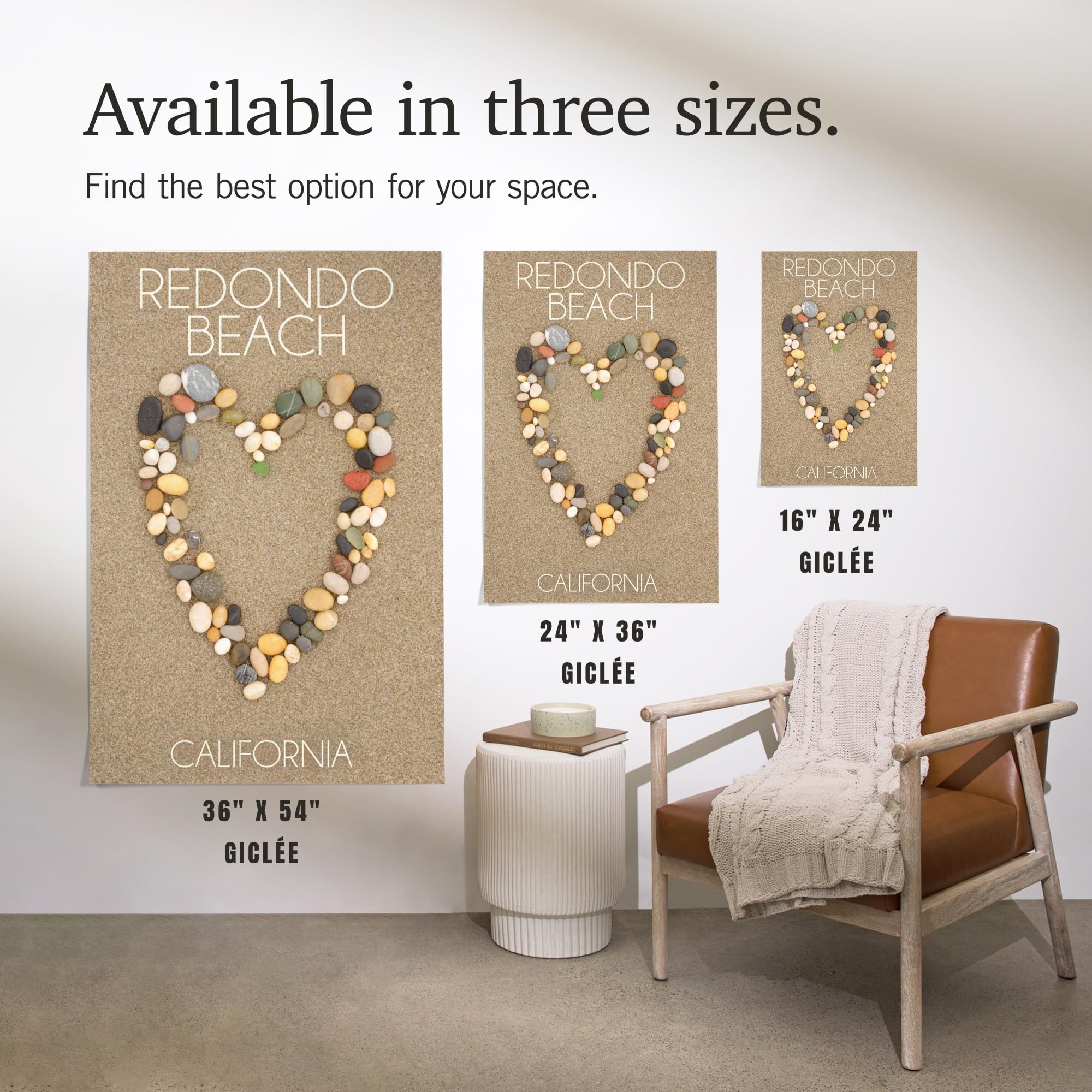 Lantern Press 16x24 Inch Giclee Art Print - Redondo Beach California Coastal Wall Decor with Stone Heart on Sand - Perfect for Living Room, Bedroom or Office Decor
