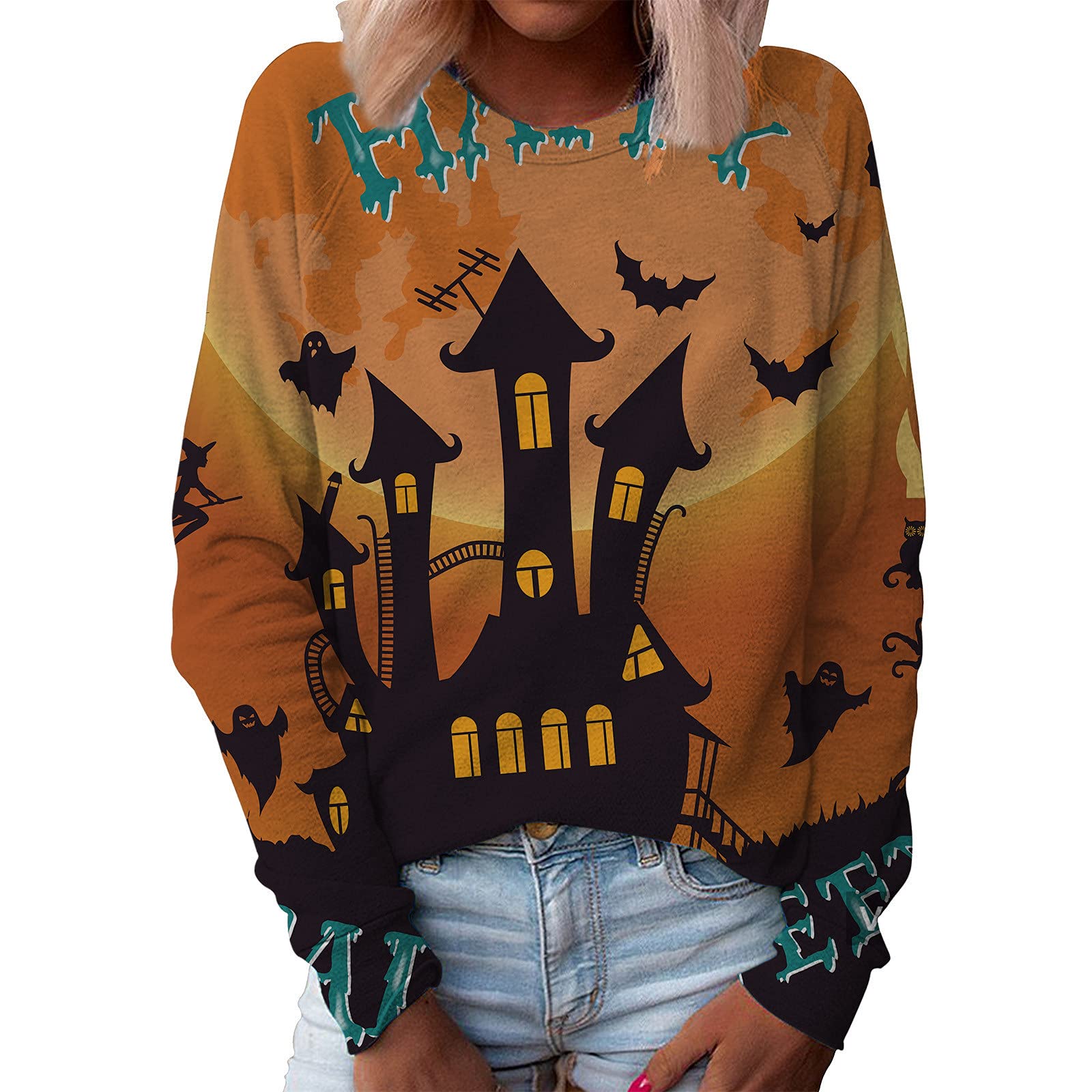 Women's Long Sleeve Under Scrub Shirts 2-Pack & Short Sleeve Shirt Set - Halloween, Autumn Fashion (Yellow, Size S) - Perfect for Nursing, Medical Work & Casual Wear