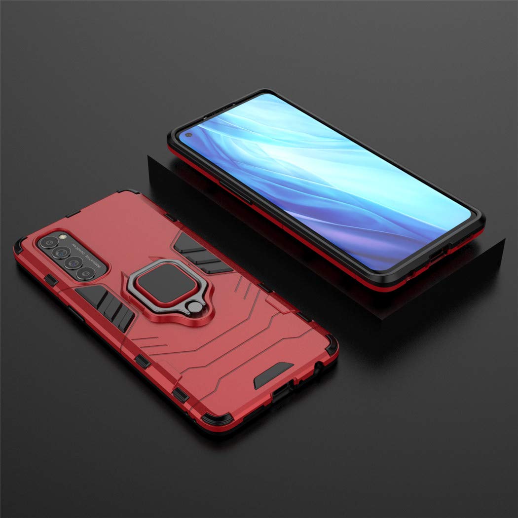 LuluMain Shockproof Hard Bumper Case for Oppo Reno 4 Pro 4G - Metal Ring Grip & Kickstand, Magnetic Car Mount Compatible, Dual Layer Rugged Cover (Red) - Perfect for Outdoor Activities, Travel, and Daily Protection