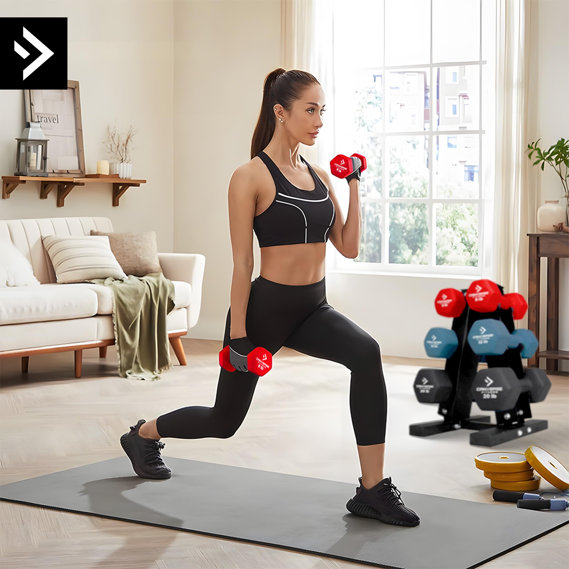 Non-Slip Hex Dumbbell Set with Storage Rack - Neoprene Coated Workout Weights for Men & Women - Perfect for Home Gym, Strength Training & Fitness Exercises