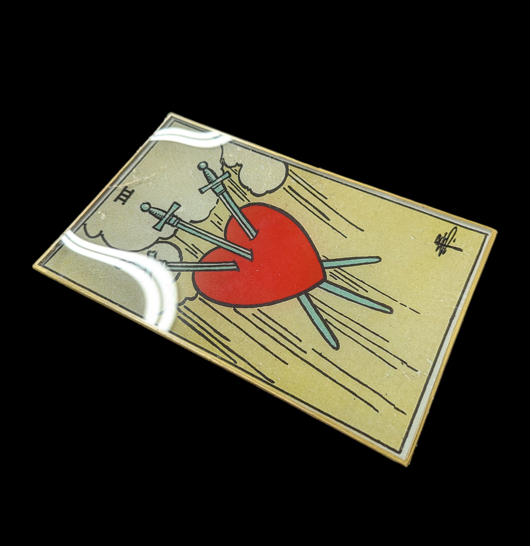 Decoupage Glass Three of Swords Tray - Elegant Serving Tray for Home Decor, Tea Parties & Gift Giving