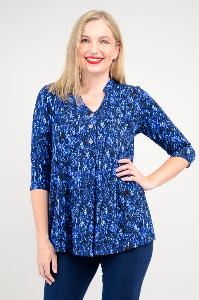 Edwina Women's Deepwater Blue Bamboo V-Neck Top - Soft & Breathable Casual Shirt for Summer, Work, and Travel