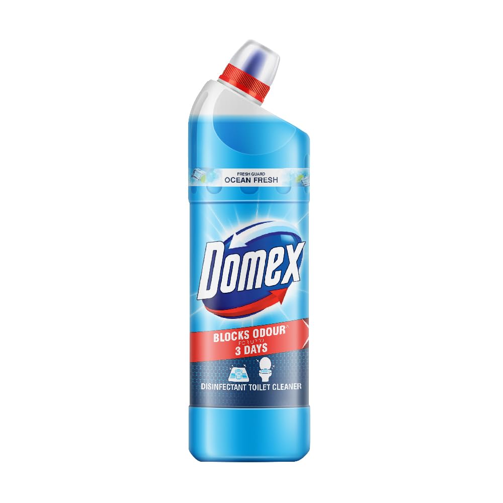 **Domex Fresh Guard Disinfectant Toilet Cleaner Liquid - Ocean Fresh Scent, 1 Liter (Pack of 2) | Kills 99.9% Germs, Long-Lasting Freshness for 100 Flushes | Ideal for Bathrooms, Toilets & Homes**