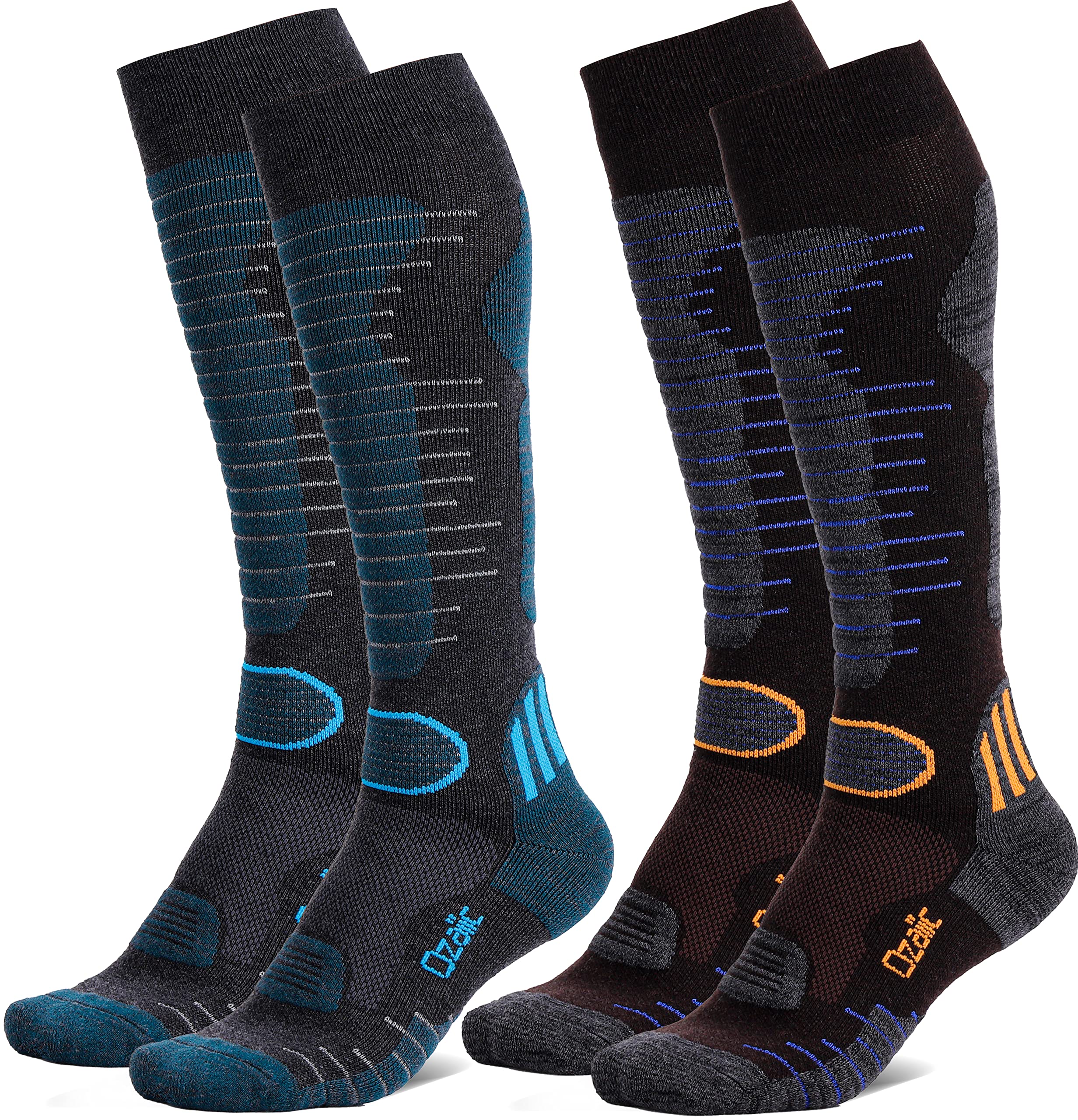 Merino Wool Ski Socks for Men & Women - 2 Pairs, Warm Thermal Performance for Skiing & Snowboarding