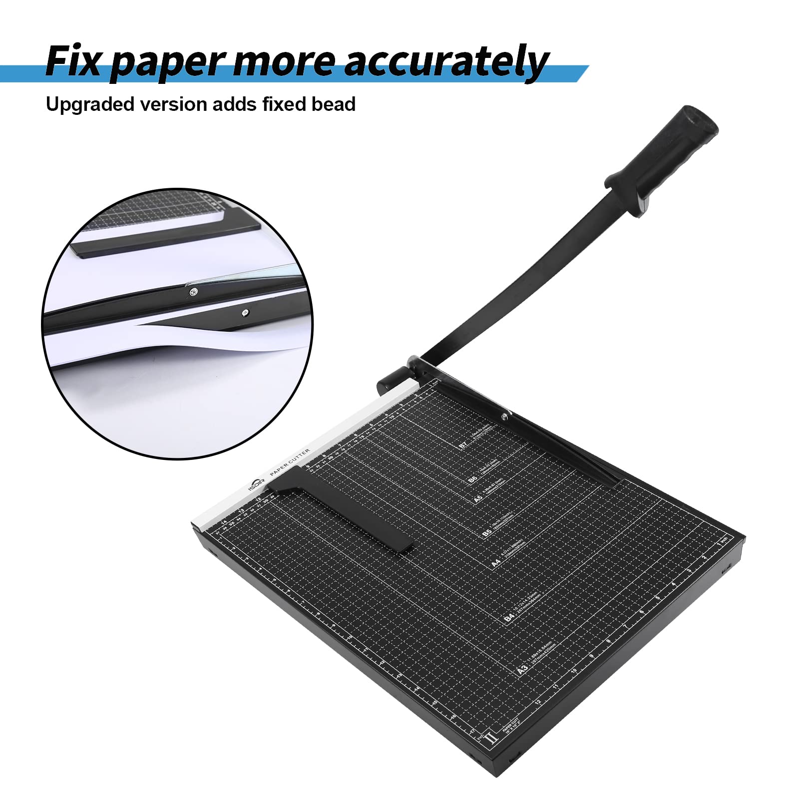 ISDIR 18 Inch Heavy Duty Paper Cutter Guillotine - Professional Paper Trimmer with Metal Base & Dual Guide Bars, Cuts 12 Sheets - Perfect for Home Office, Crafting, Scrapbooking & Document Preparation (18'' Black)