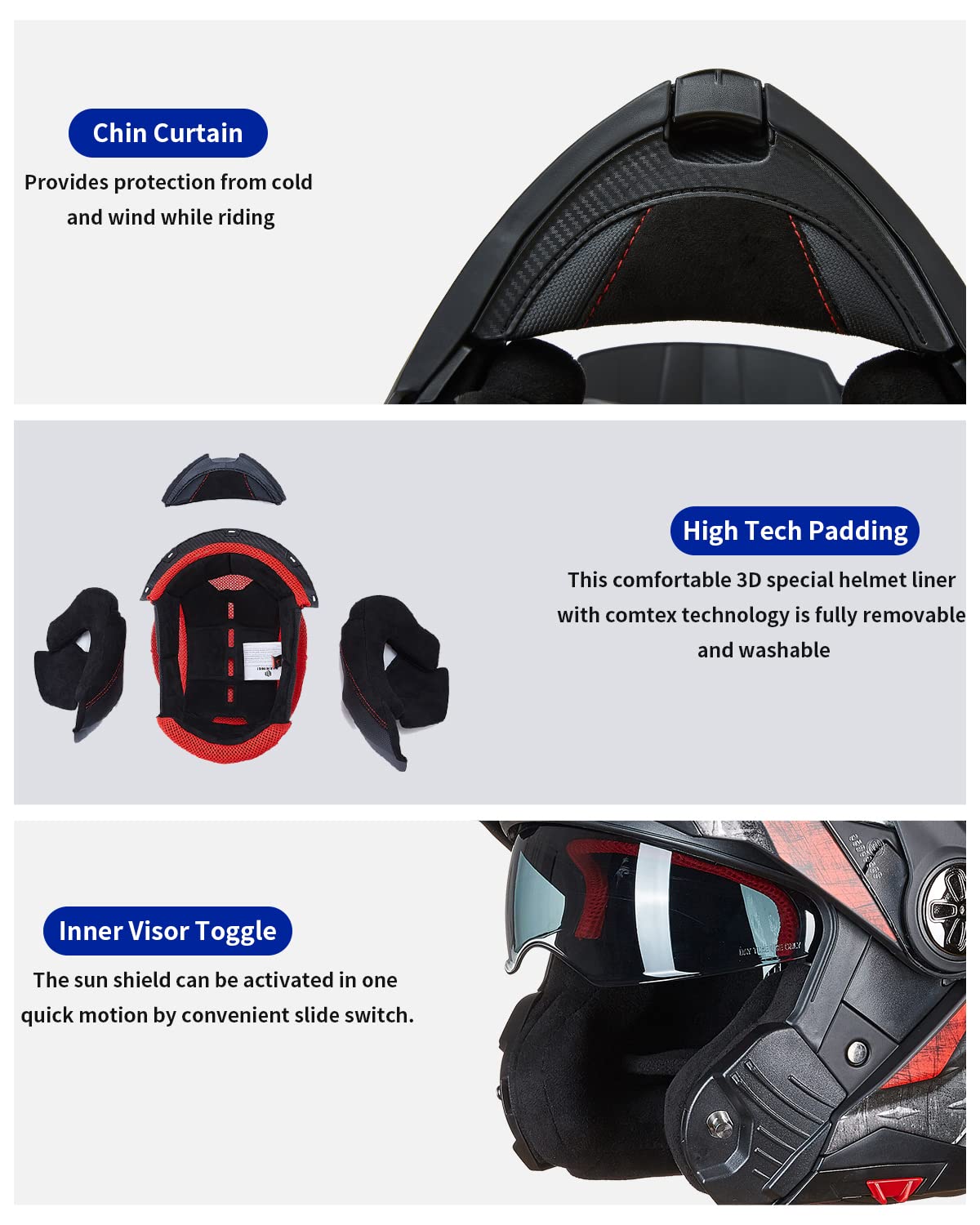 DOT Approved ILM 909F Modular Full Face Motorcycle Helmet for Men & Women - Anti-Fog Pinlock Visor, ATV & Snowmobile Riding - Comfortable & Safe for Street Bikes, Cruisers & Off-Road Adventures
