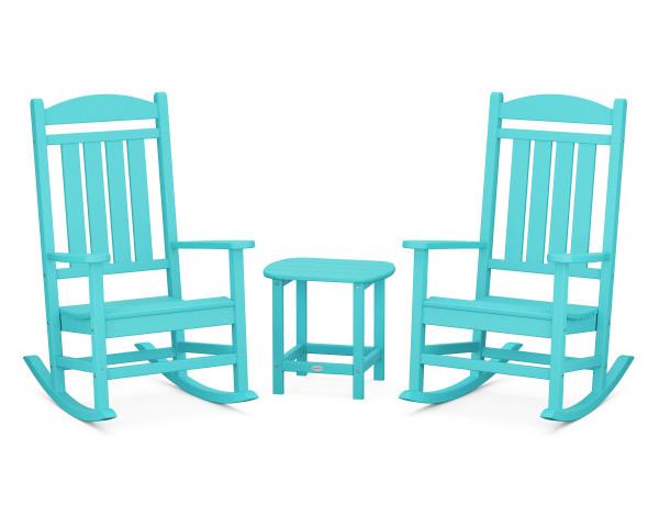 Premium Polywood Aruba Presidential Rocker 3-Piece Outdoor Patio Set - All-Weather Resistant Adirondack Chairs & Side Table - Perfect for Garden, Poolside, Deck & Backyard Relaxation
