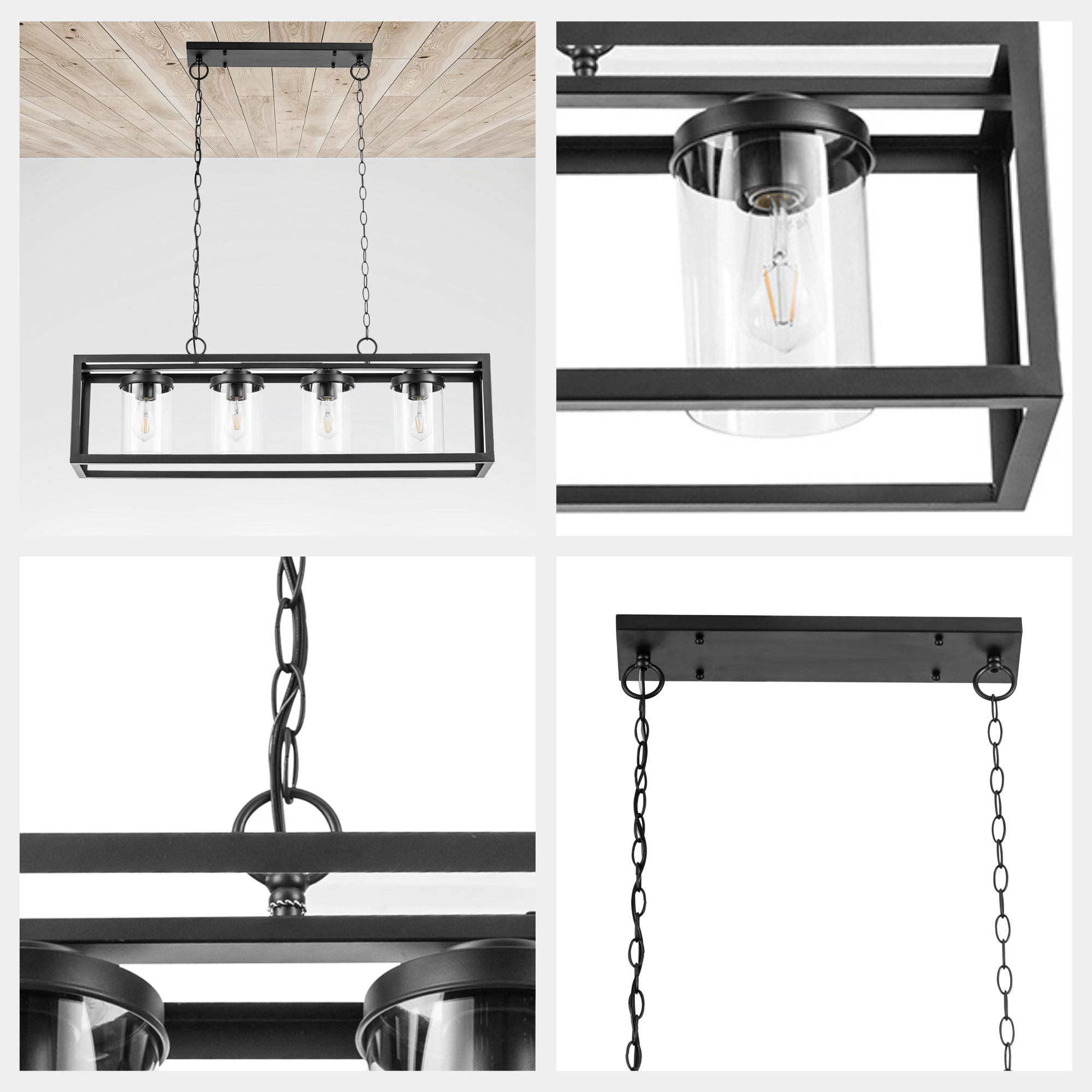 Sitka 4-Light Linear Chandelier in Matte Black - Modern Dining Room Pendant Light for Kitchen Island, Entryway, and Contemporary Home Decor