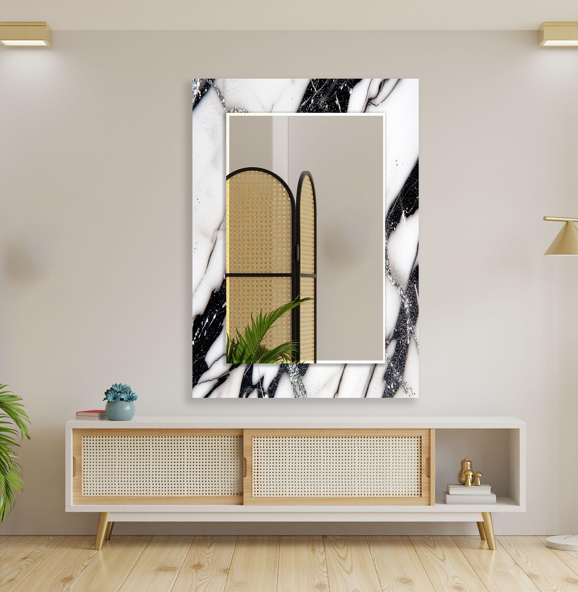 Elegant Black and White Marble Wall Mirror - Modern Home Decor for Living Room, Bedroom, or Entryway