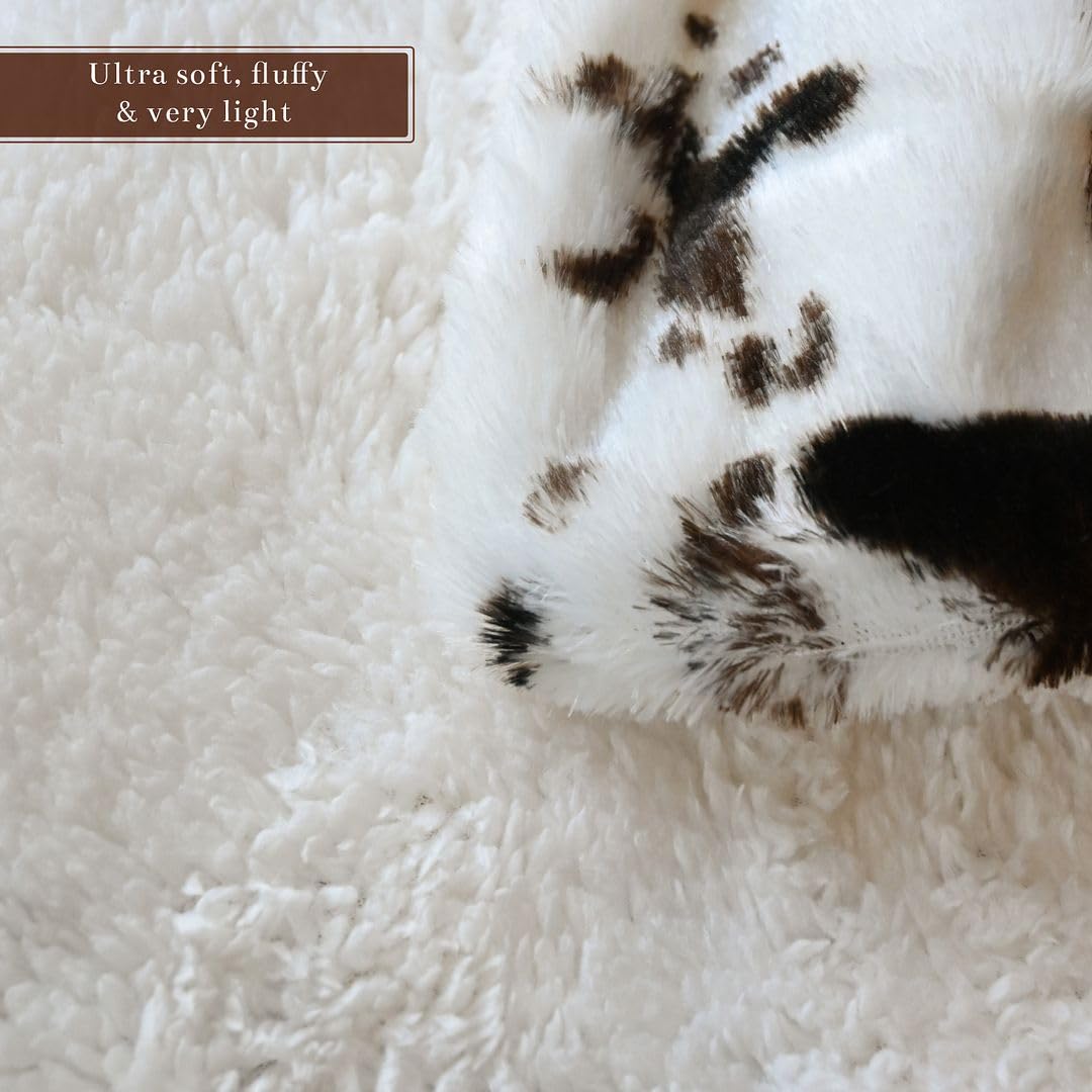Soft Brown Cow Print Fleece Blanket - Cozy White Throw Blanket for Couch, Bed & Wearable - Fluffy Cow Decor Blanket for Home, Birthday Gift & Winter Warmth