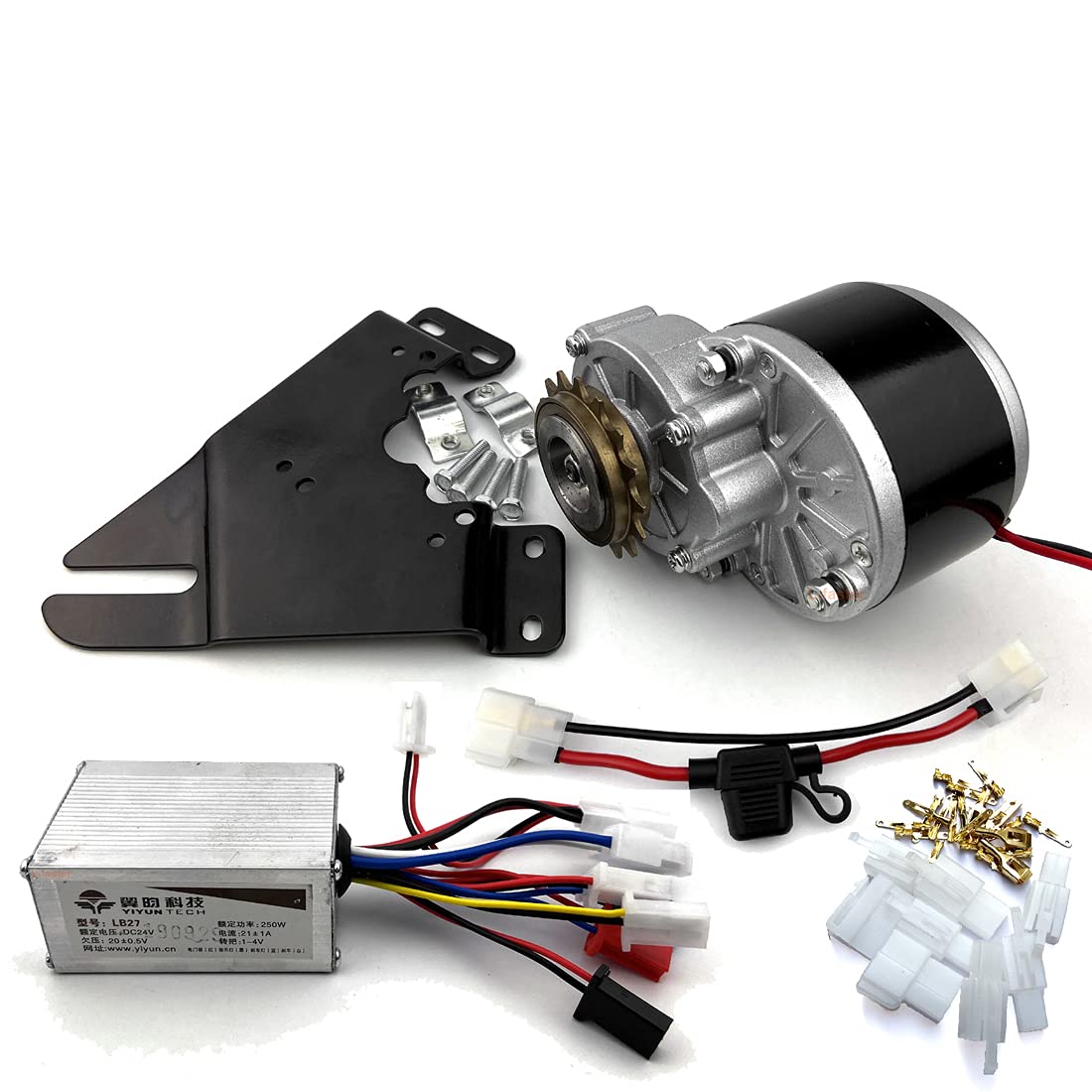 250W Electric Brushed Motor MY1016Z with 16T Gear - Freewheel L-faster Motor Kit with Brush Controller & Connectors for E-Bike, Scooter & DIY Electric Vehicle Projects