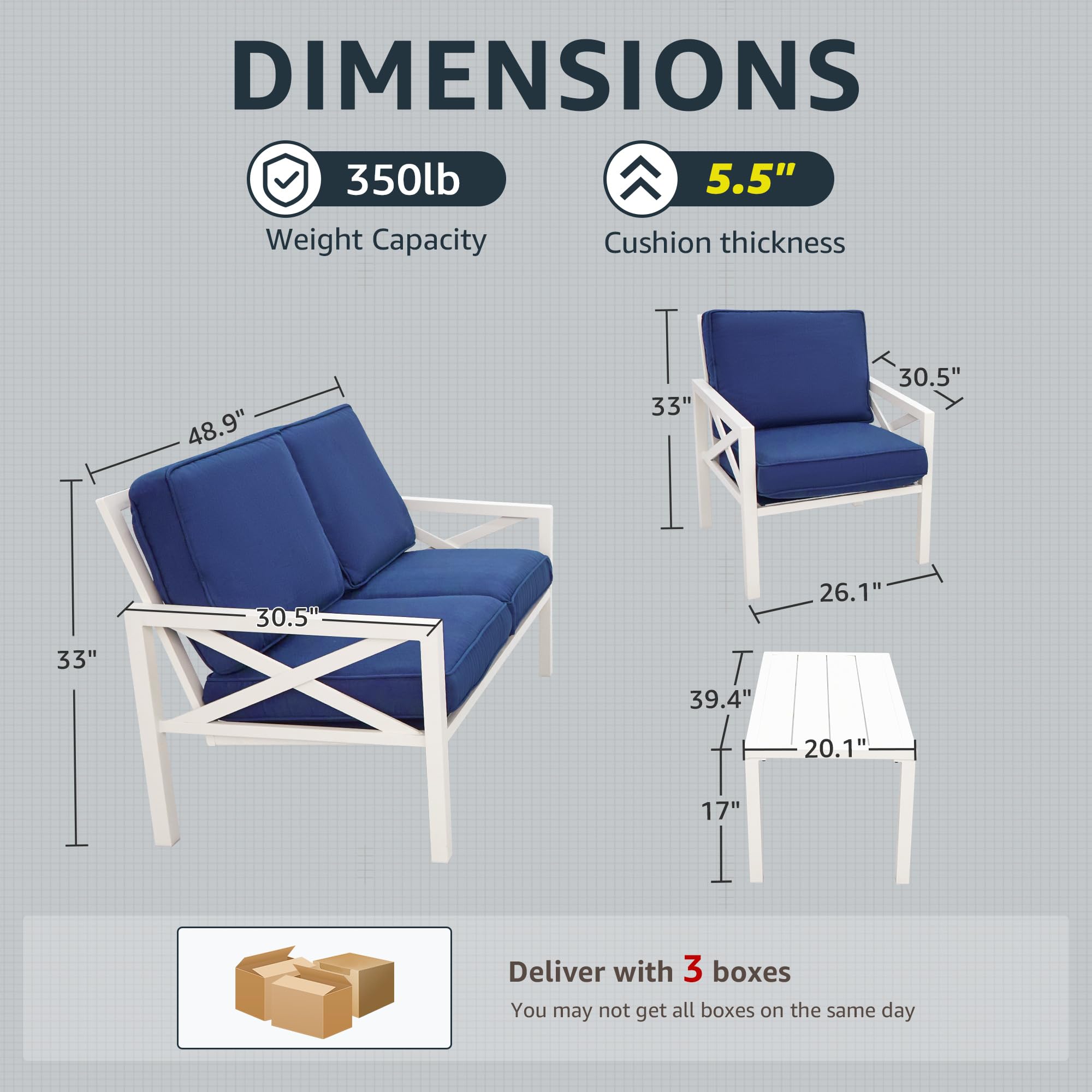 **Natural Expressions 4-Piece Outdoor Patio Furniture Set – Modern Metal Sectional Sofa with 5.5