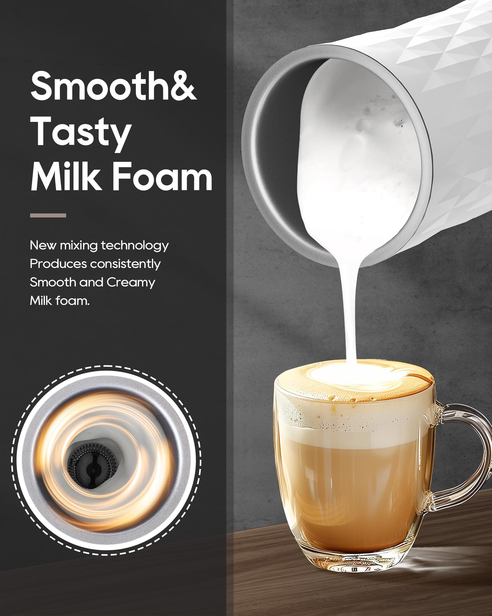 4-in-1 Electric Milk Frother & Steamer with Dual Whisks - Automatic Hot/Cold Foam Maker for Coffee, Latte, Cappuccino, Macchiato & Hot Chocolate - Perfect for Home Baristas & Coffee Lovers (White)