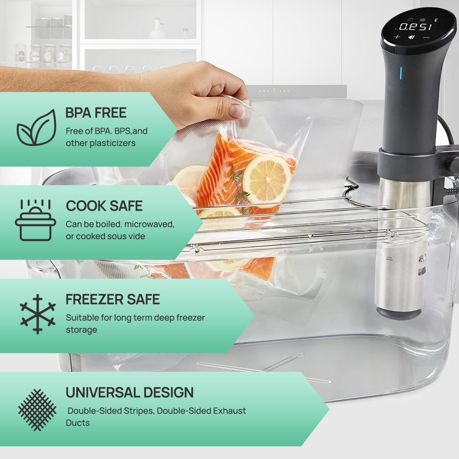 BPA-Free Vacuum Sealer Bags 2 Pack (11''x60' Rolls) - Commercial Grade Food Storage Bags for Meal Prep, Sous Vide & Long-Term Food Preservation | Ideal for Freezer, Kitchen & Vacuum Sealing Machines