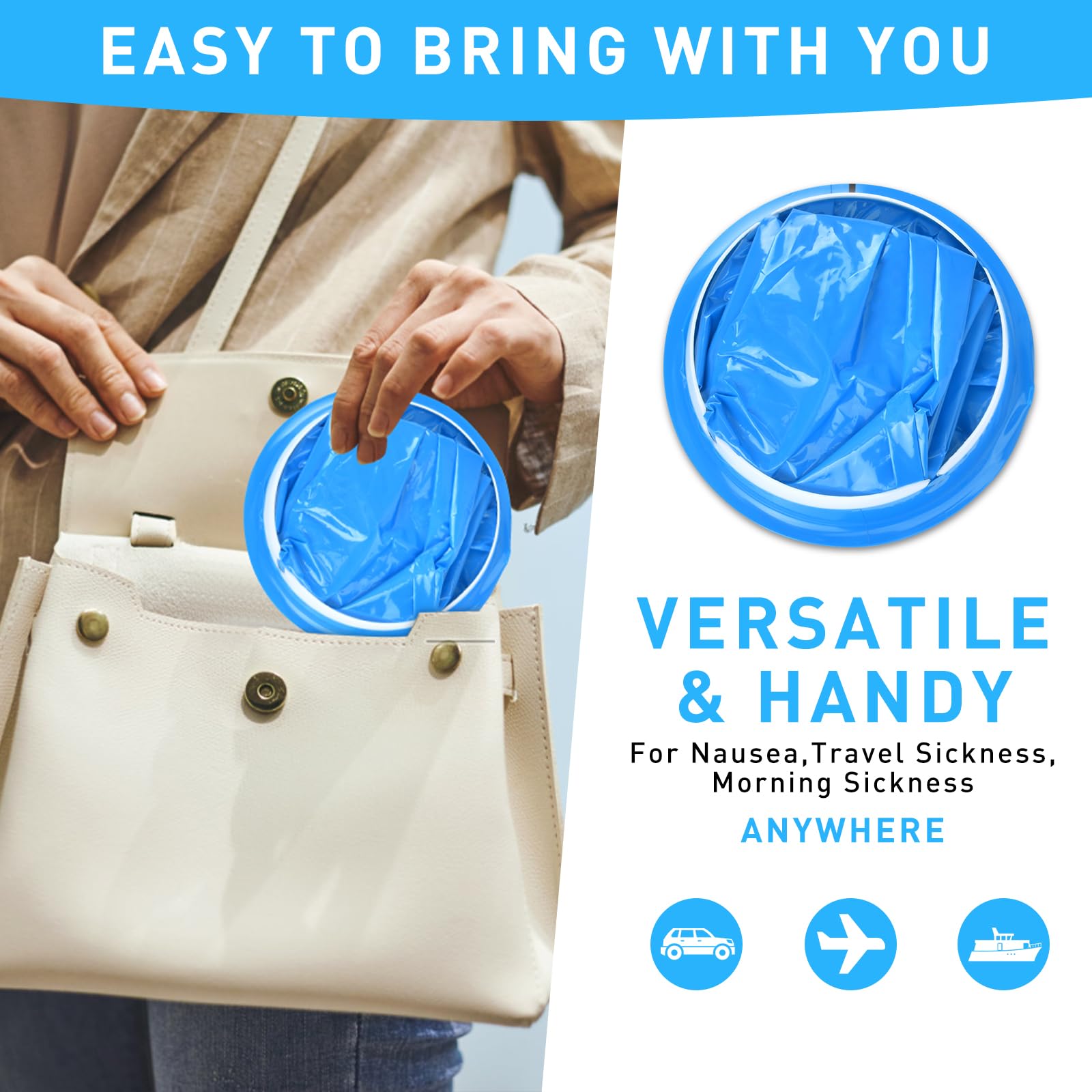 30 Pack Disposable Vomit Bags - 1000ml Leakproof Motion Sickness Bags for Travel, Cars & Airplanes | Barf Bags, Puke Bags, Throw Up Bags | Ideal for Nausea, Motion Sickness & Emergency Use