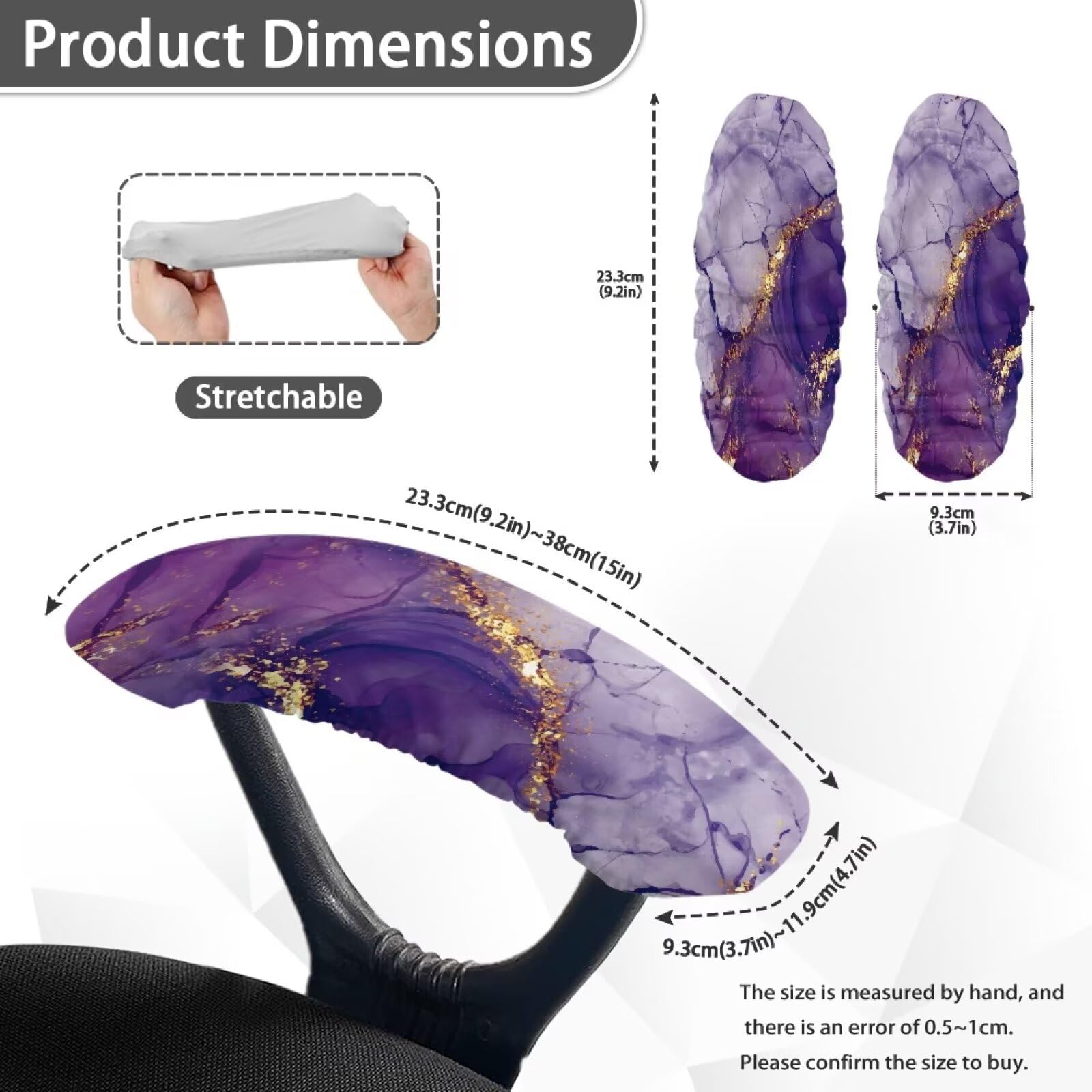 Purple Gold Marble Office Chair Arm Covers Set of 2 - Stretchable Washable Armrest Protectors for Desk & Computer Chairs | Perfect for Home Office, Gaming Setup & Workspace Comfort