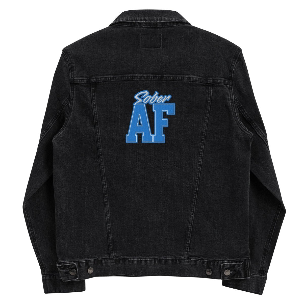 Sober AF Embroidered Unisex Denim Jacket - Stylish Streetwear for Men & Women - Perfect for Casual Outings, Music Festivals, and Night Out