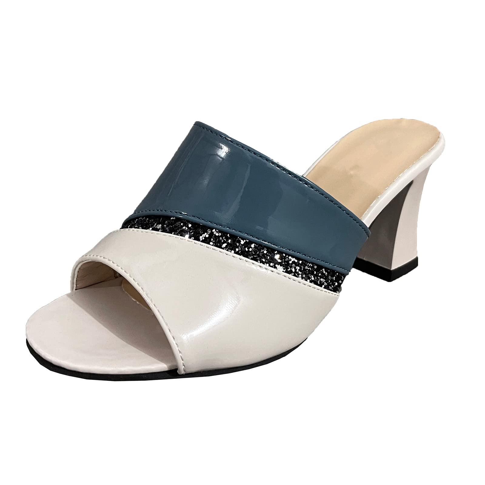 Women's Chunky Block Heel Sandals - Comfortable Slip On Open Toe High Heel Slides | Perfect for Summer, Beach, Parties & Casual Outings
