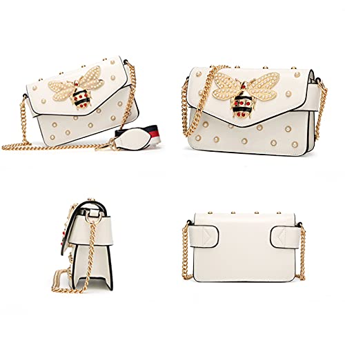 Stylish Bee Crossbody Bag with Pearls - Women's PU Leather Purse for Daily Use