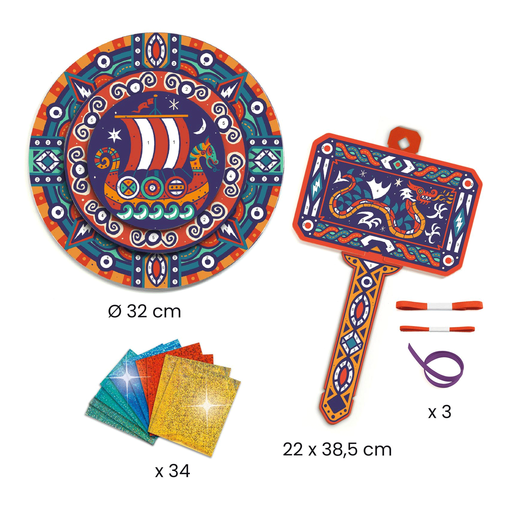 DIY Viking Shield and Hammer Foil Art Kit by Djeco - Creative Medieval Craft for Kids & Adults - Perfect for Home Decor, School Projects, and Viking Themed Parties