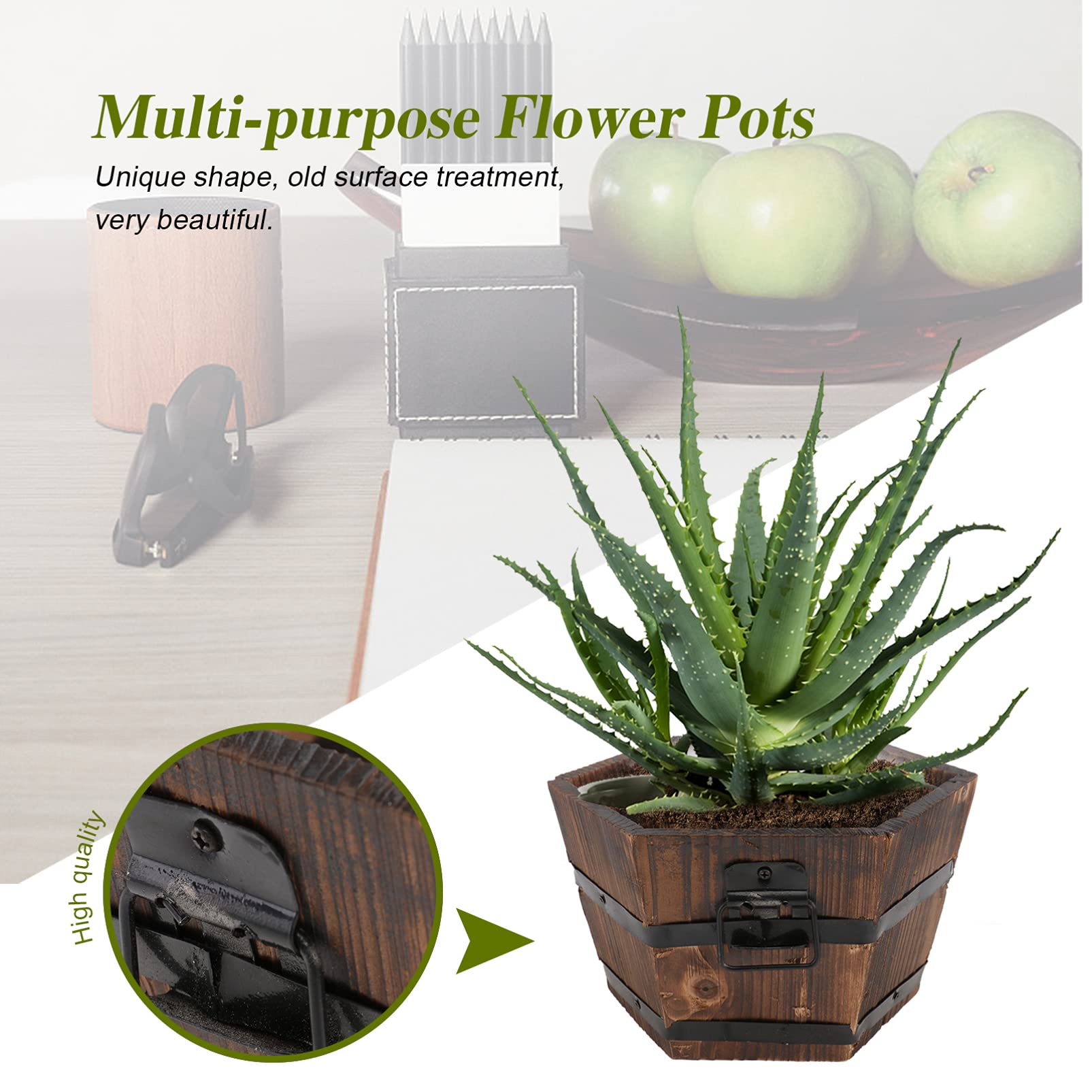 Cabilock Solid Wood Flower Pot for Plants - Multi-Purpose Planter for Succulents, Vegetables, Flowers - Perfect for Indoor/Outdoor Gardening, Home Decor, and Balcony Planting