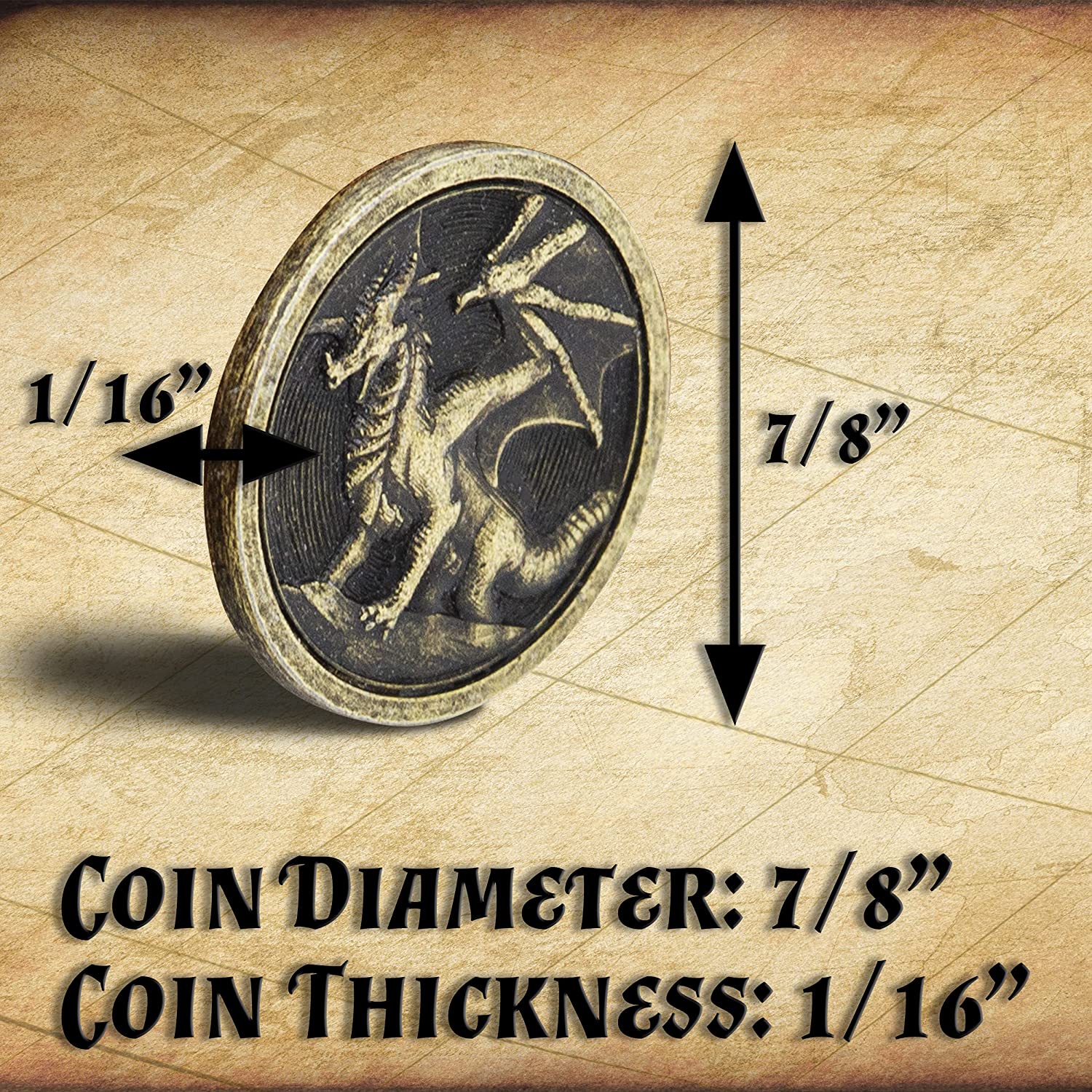 CASEMATIX 100-Piece Metal Coins Set for DND & Tabletop RPG Games - Fantasy Coins with Dragon & Sword Shield Engraving + Carrying Pouch - Perfect for Dungeons & Dragons, Pathfinder, and Board Game Accessories