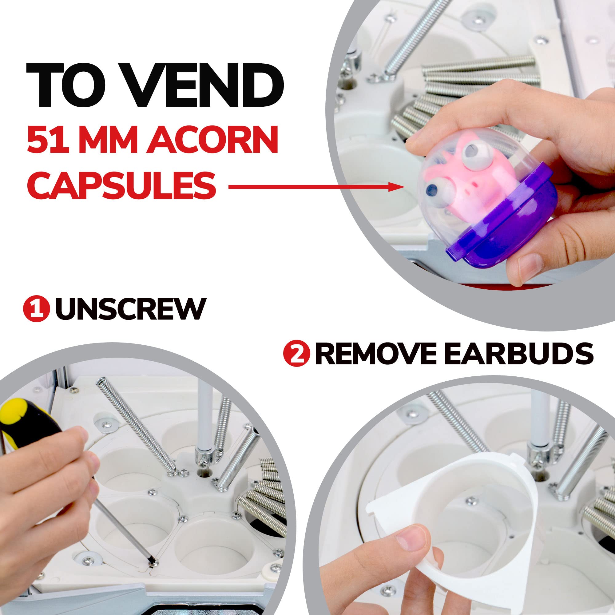Commercial Vending Machine for 2 Inch Round Capsules - Gumballs, Bouncy Balls & Prizes - Big Red Capsule Toy Dispenser for Arcades, Malls & Retail Stores