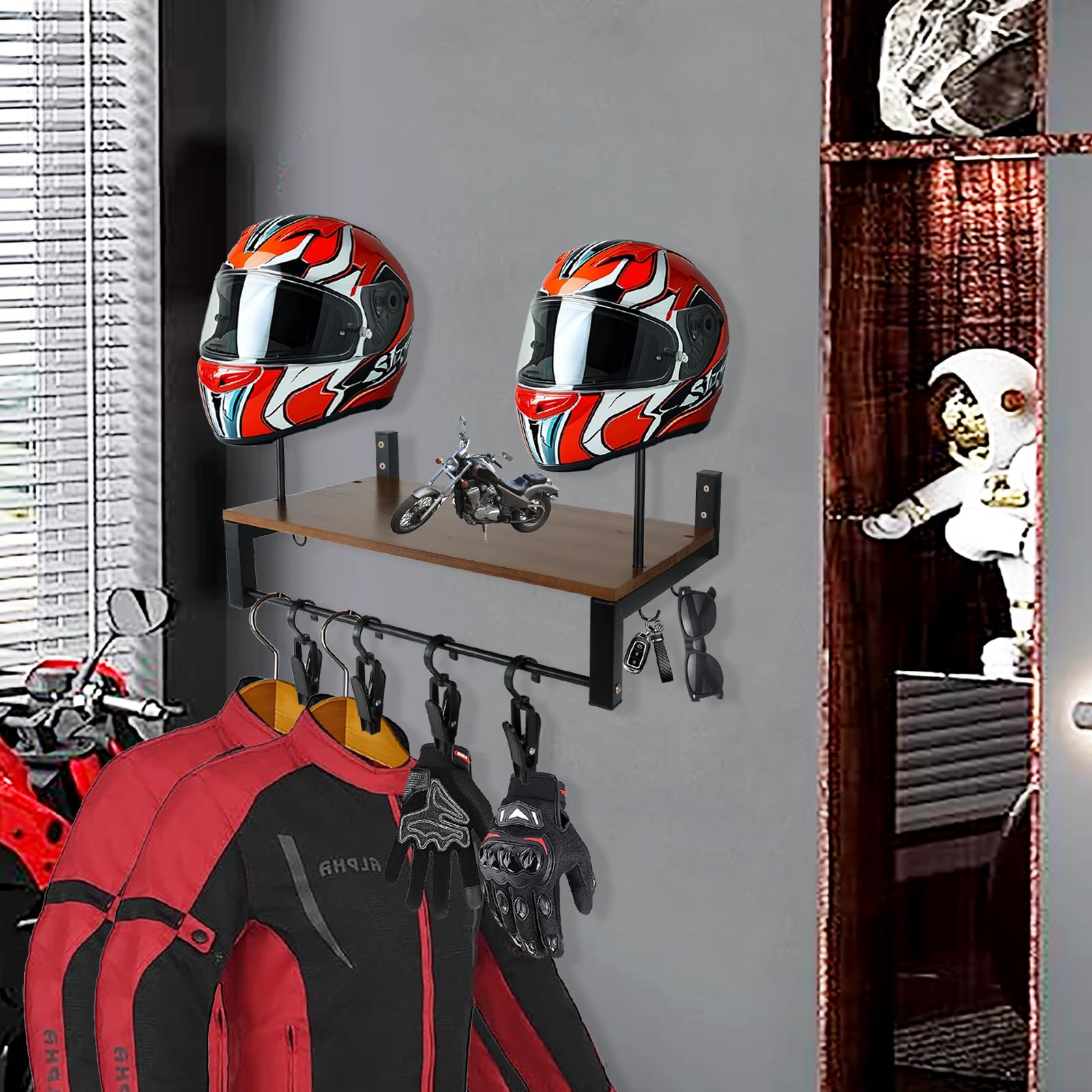Motorcycle Helmet Wall Mount Rack - Dual Helmet Holder for Storage & Display - Perfect for Garage & Bike Accessories
