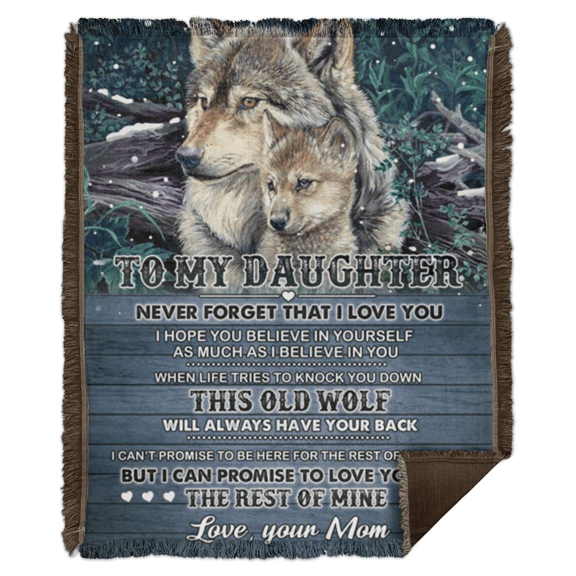 Premium Wolf Blanket Gift for Daughter - 50x60 Inch White Woven Throw - Birthday Present, Home Decor, Cozy Family Blanket with 'Never Forget I Love You' Message - Perfect for Snuggling, Bedroom Decor & Thoughtful Gifts