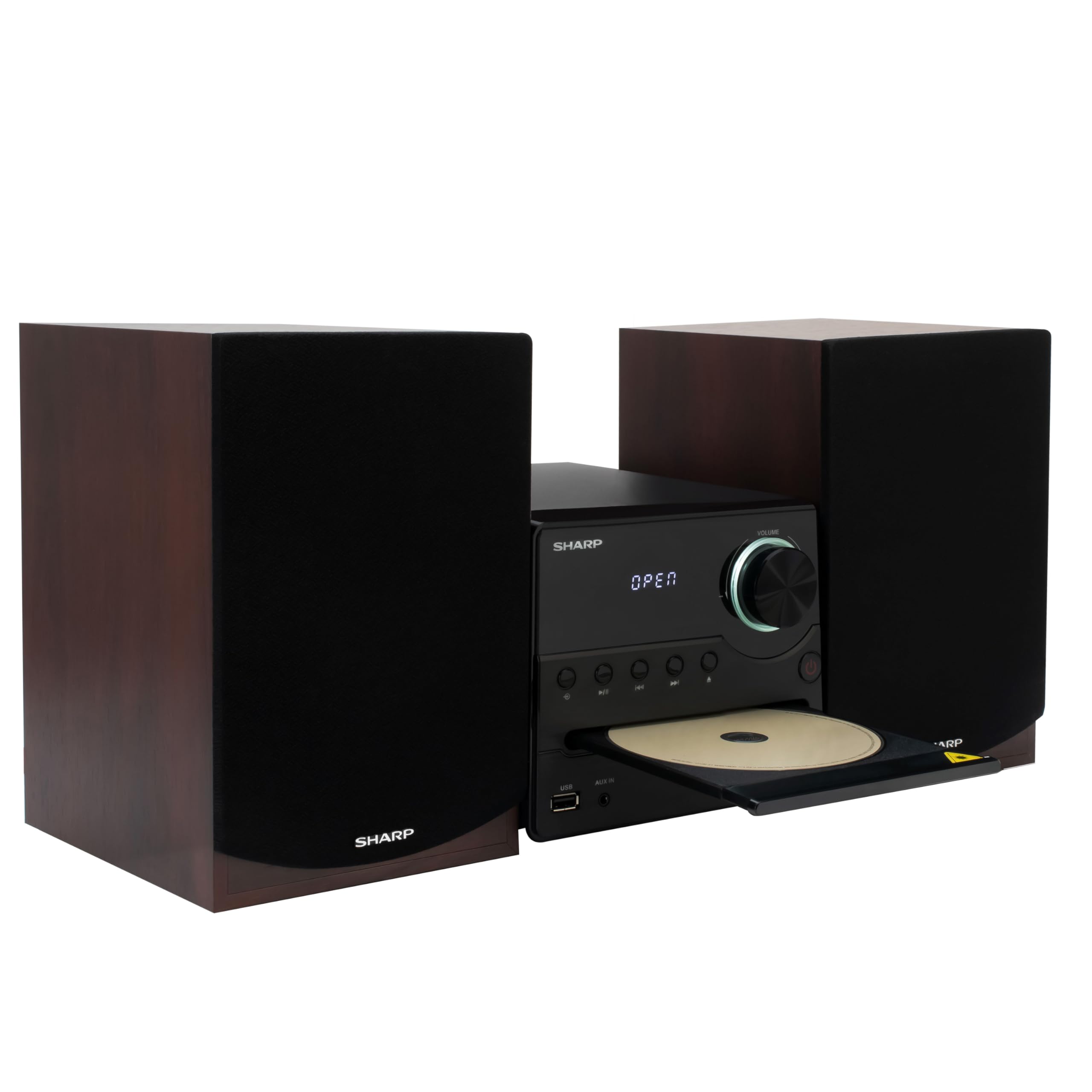 Sharp XL-B512 Wireless Bluetooth CD Player with Wood Speaker System - USB Port, MP3 Playback, FM Stereo Tuner, Aux Input (Mahogany Oak) - Perfect for Home Audio Streaming & Entertainment