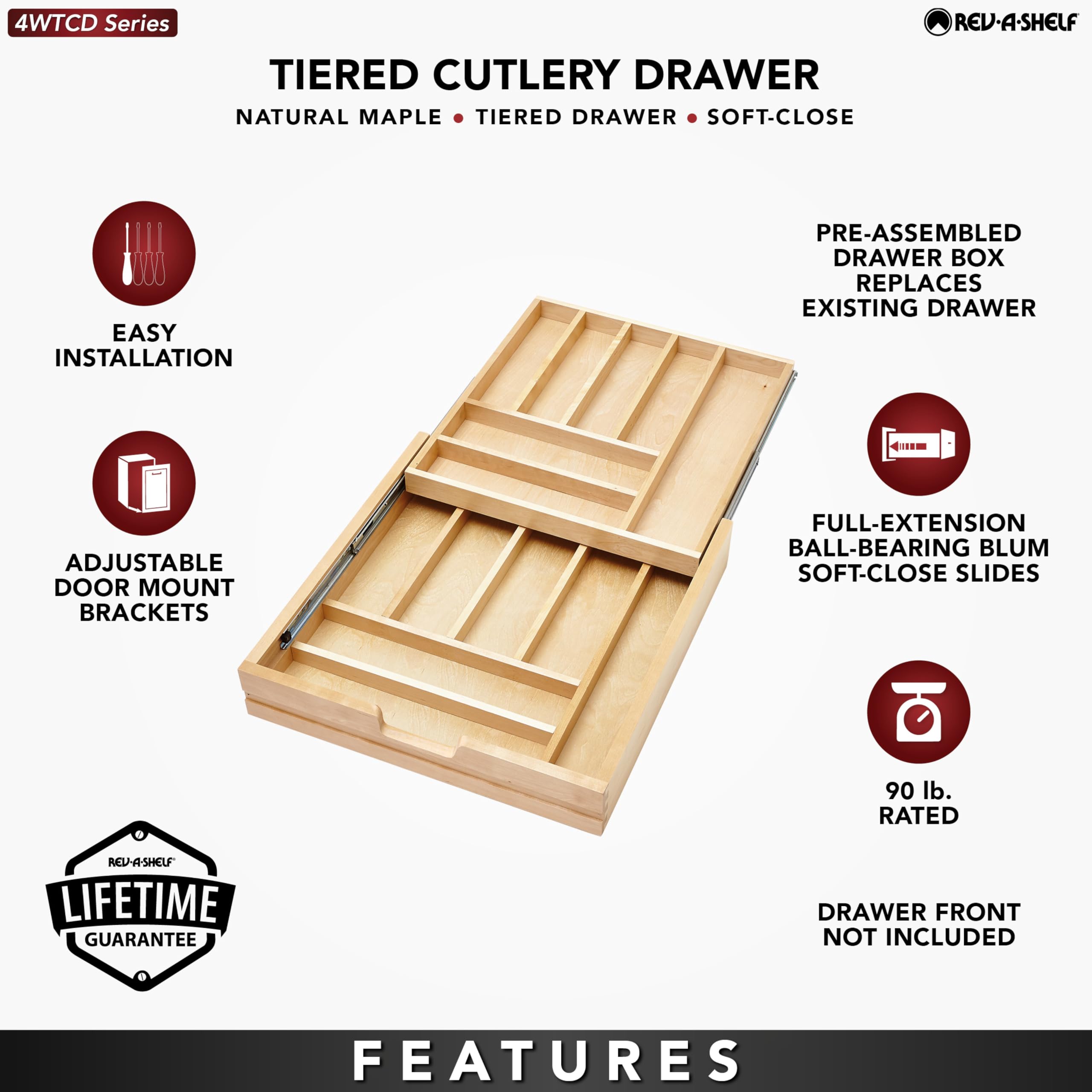 Rev-A-Shelf 21-Inch 2-Tier Pullout Kitchen Drawer Organizer for Utensils & Cutlery - 24