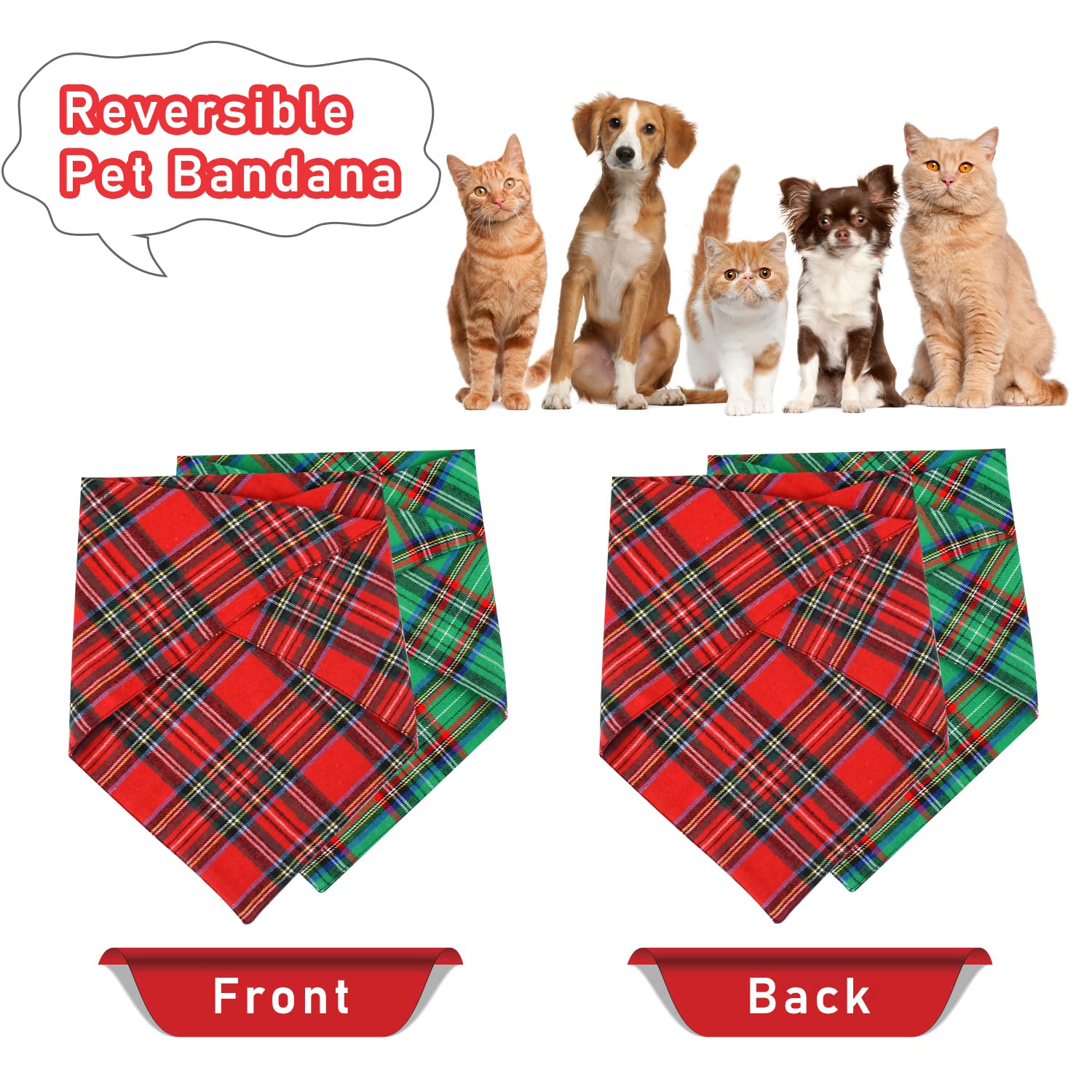 Malier 2 Pack Christmas Plaid Dog Bandanas - Classic Holiday Pet Scarves & Triangle Bibs Set for Small Medium Large Dogs - Festive Pet Costume Accessories (Green + Red, Large) - Perfect for Christmas Photos, Pet Parties & Seasonal Decorations