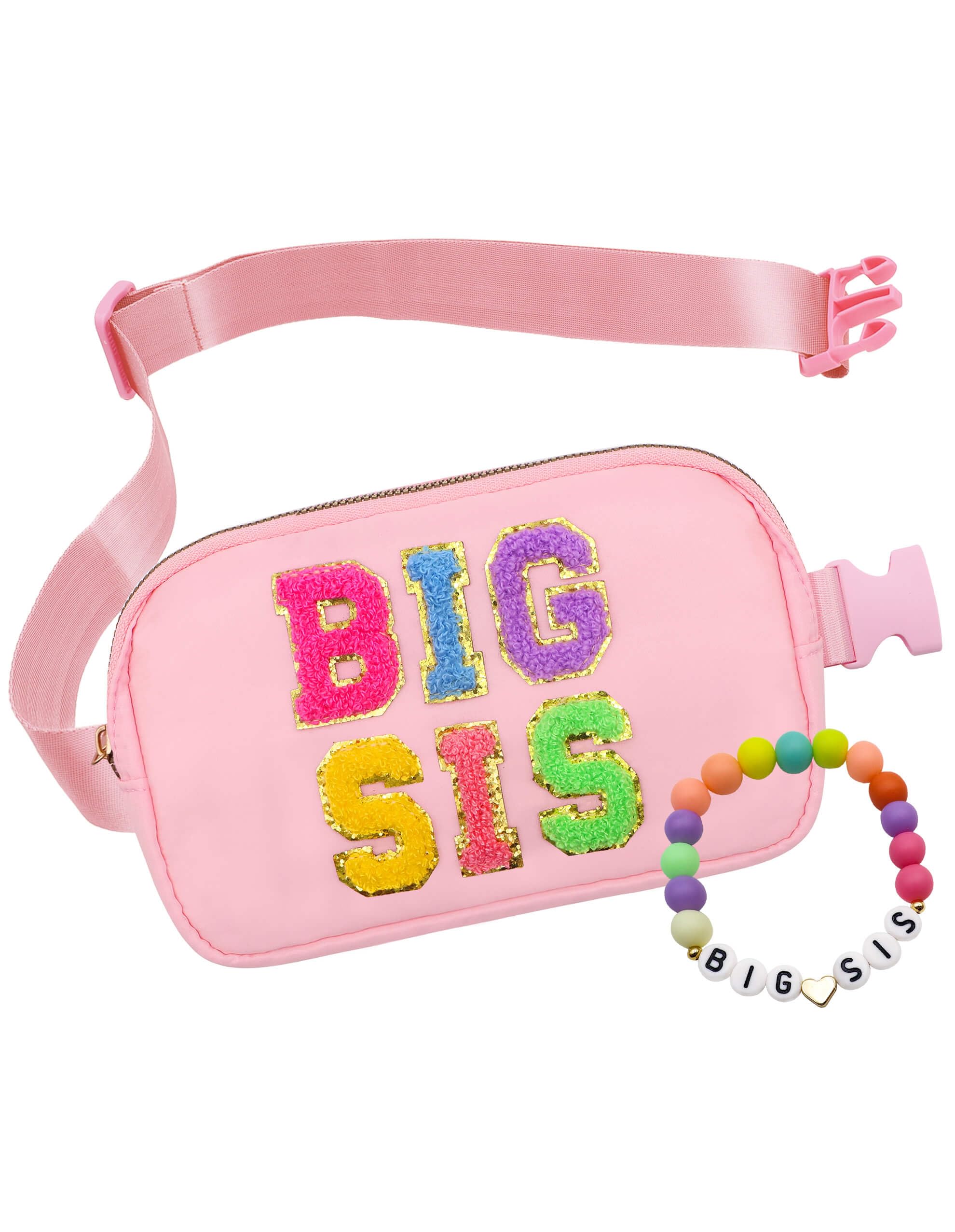 Big Sister Gift Set for Girls - Fanny Pack with Matching Bracelet, Adjustable Belt Bag for Teens & Kids, Personalized Christmas Birthday Present - Crossbody Purse for Daughter (BIG SIS-1, Pink) | Perfect for School, Travel & Sister Bonding Activities