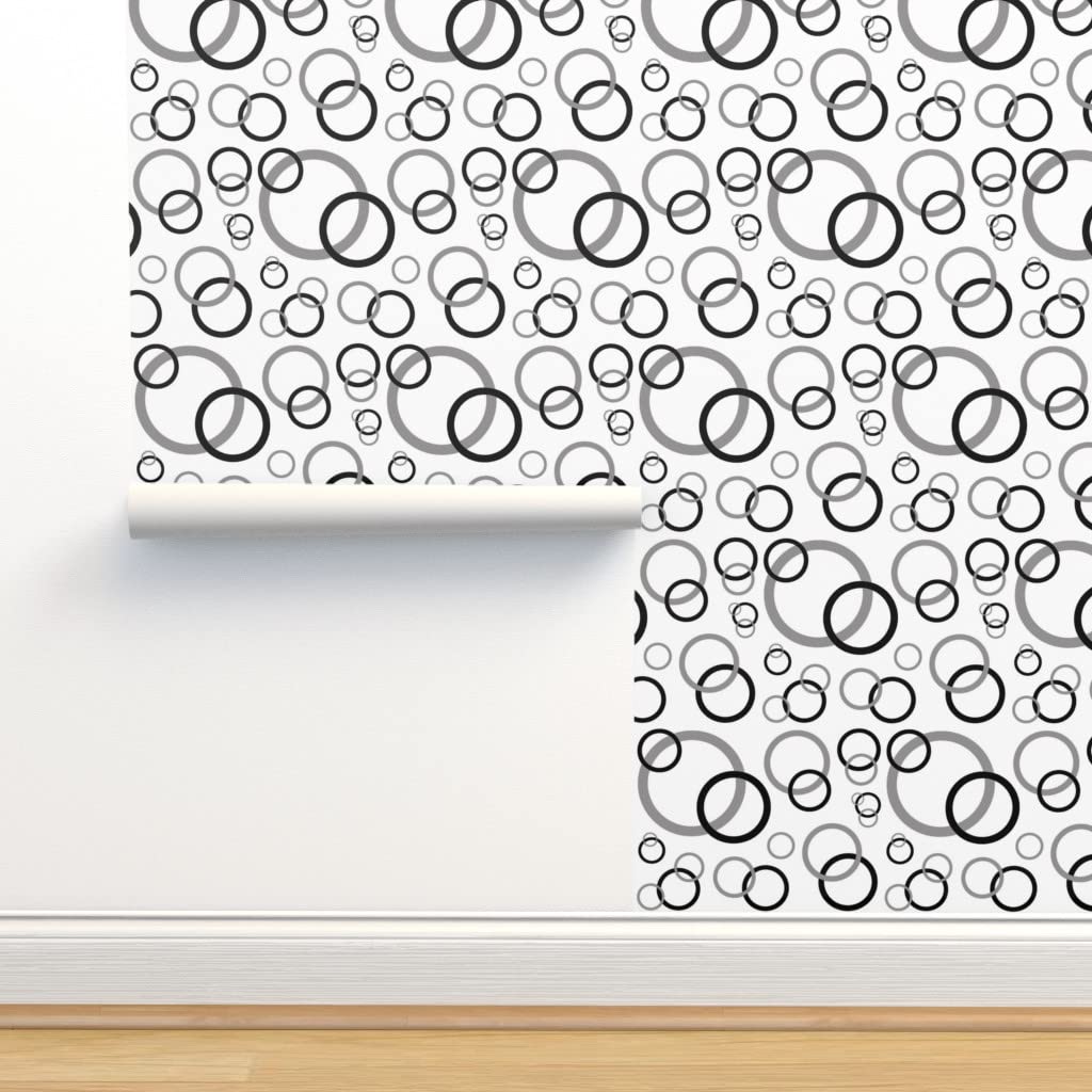 Premium Commercial Grade Wallpaper 27ft x 2ft - Black Gray Geometric Circle Abstract Design, Modern Art Bubbles Traditional Peel and Stick Wallpaper for Living Room, Bedroom, Office Decoration by Spoonflower