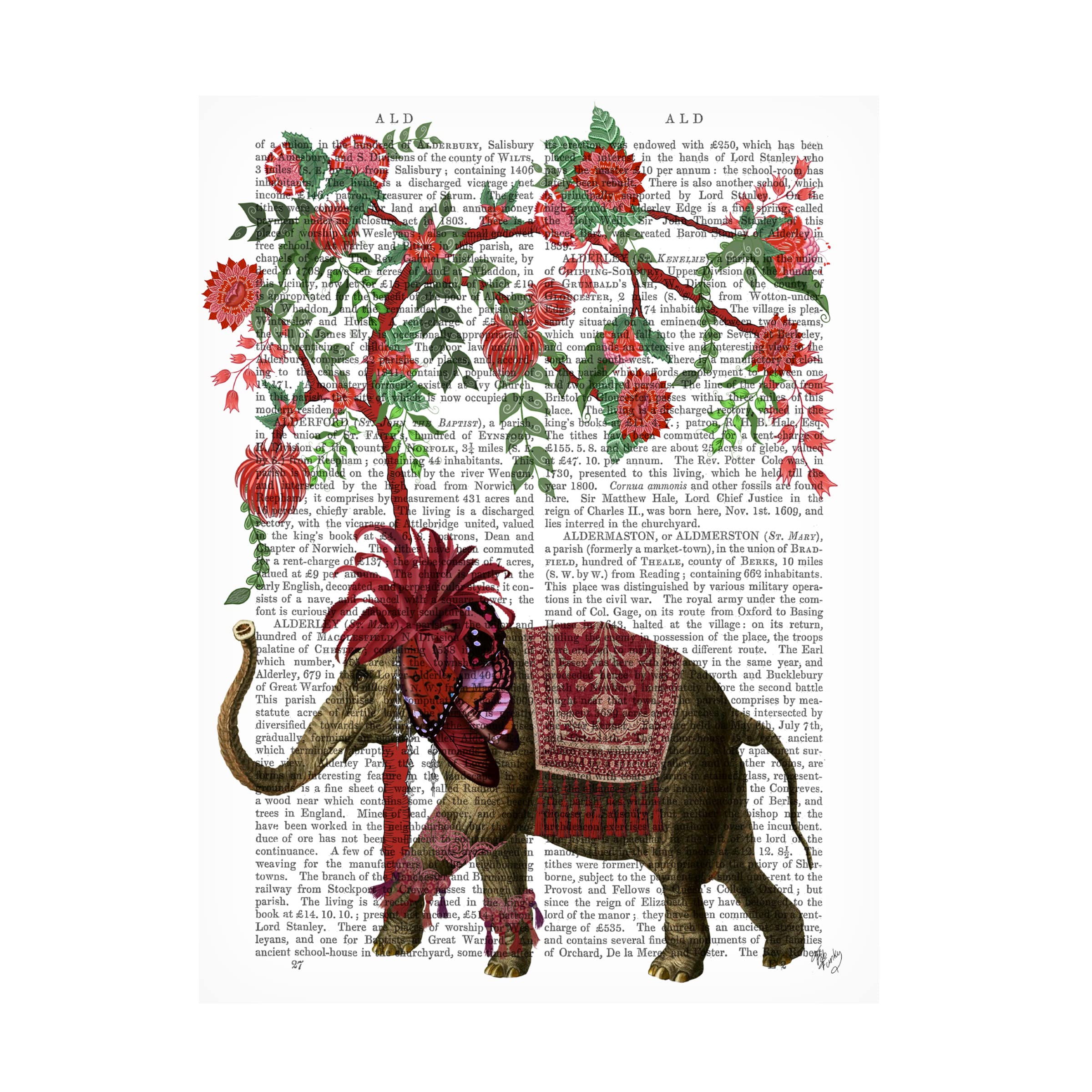 Trademark Fine Art 'Niraj Elephant Red Tree' Canvas Wall Art Print by Fab Funky - Modern Home Decor for Living Room, Bedroom & Office