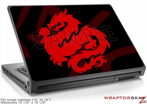 Large Laptop Skin with Oriental Dragon Design - Red on Black Vinyl Decal for MacBook & PC | Perfect for Gaming, Office & Personal Style