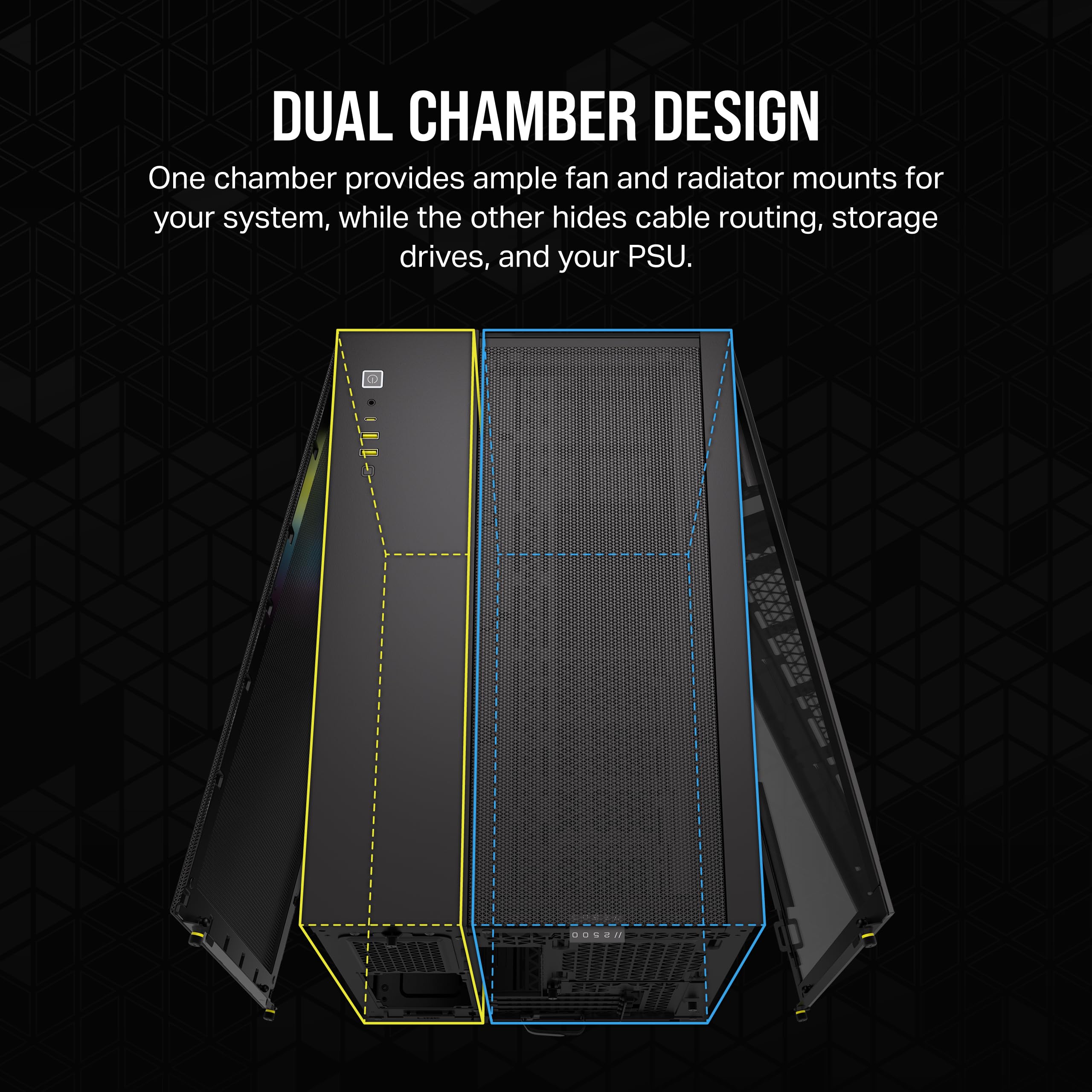 CORSAIR iCUE LINK 2500X RGB Small-Tower mATX Dual Chamber PC Case - Panoramic Tempered Glass - Reverse Connection Motherboard Compatible - 2x CORSAIR RX120 RGB Fans Included - Black | Gaming PC Build, Streaming Setup, Home Office Workstation
