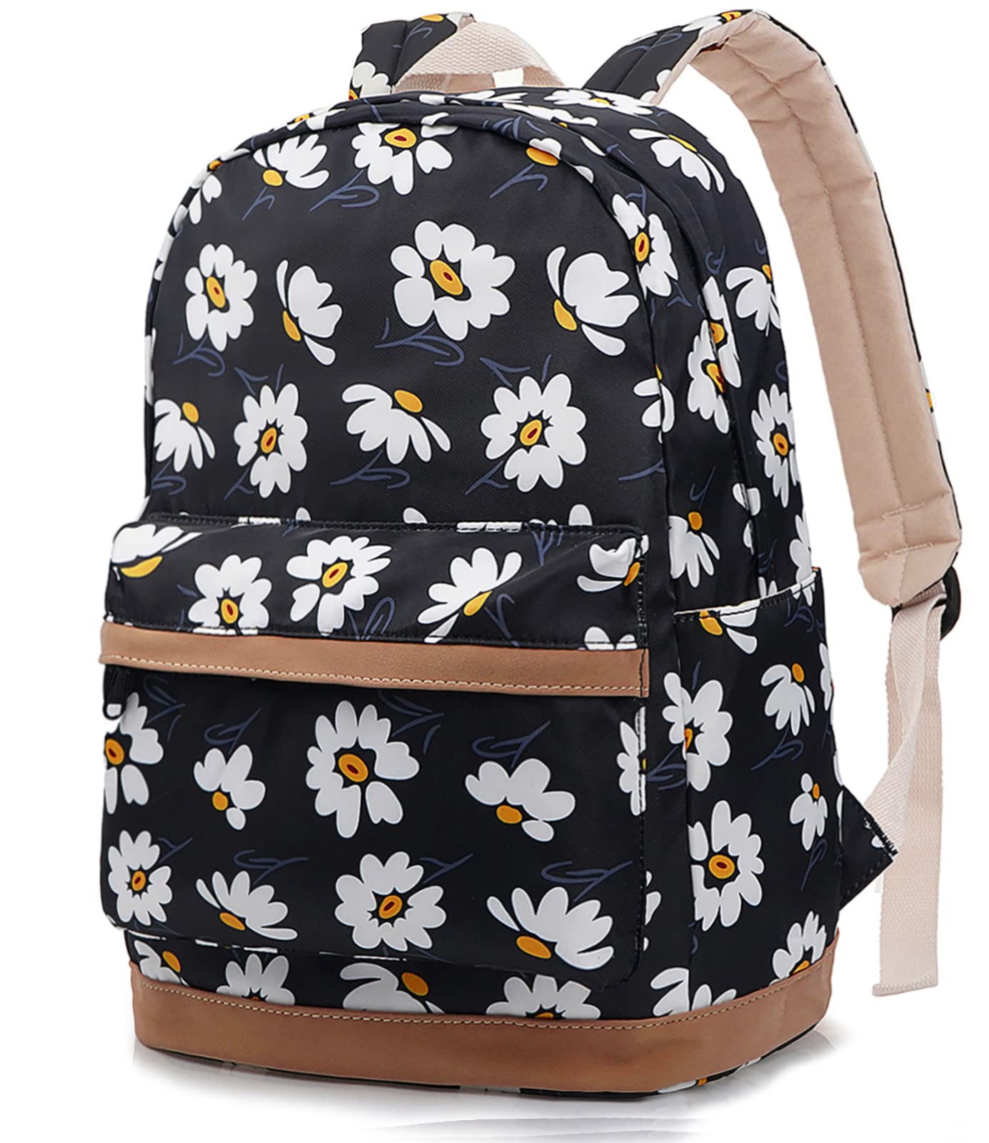 Floral Laptop Backpack for Women - Lightweight Water Resistant School Bag with Daisy Print, 15.6 Inch Travel Backpack for College, Work & Daily Commute