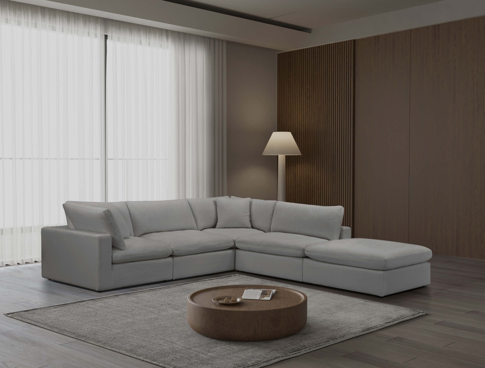 Modern Cali Modular 5-Piece Sectional Sofa Set with Chaise - Sol Grey Fabric | Perfect for Living Room, Family Room & Open Concept Spaces