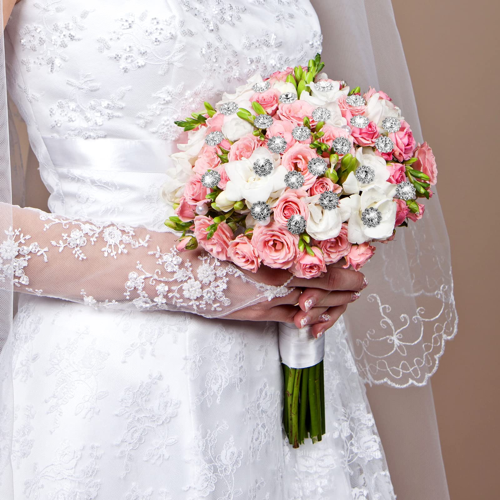 50pcs Rhinestone Floral Pins for Wedding Bouquets & Corsages