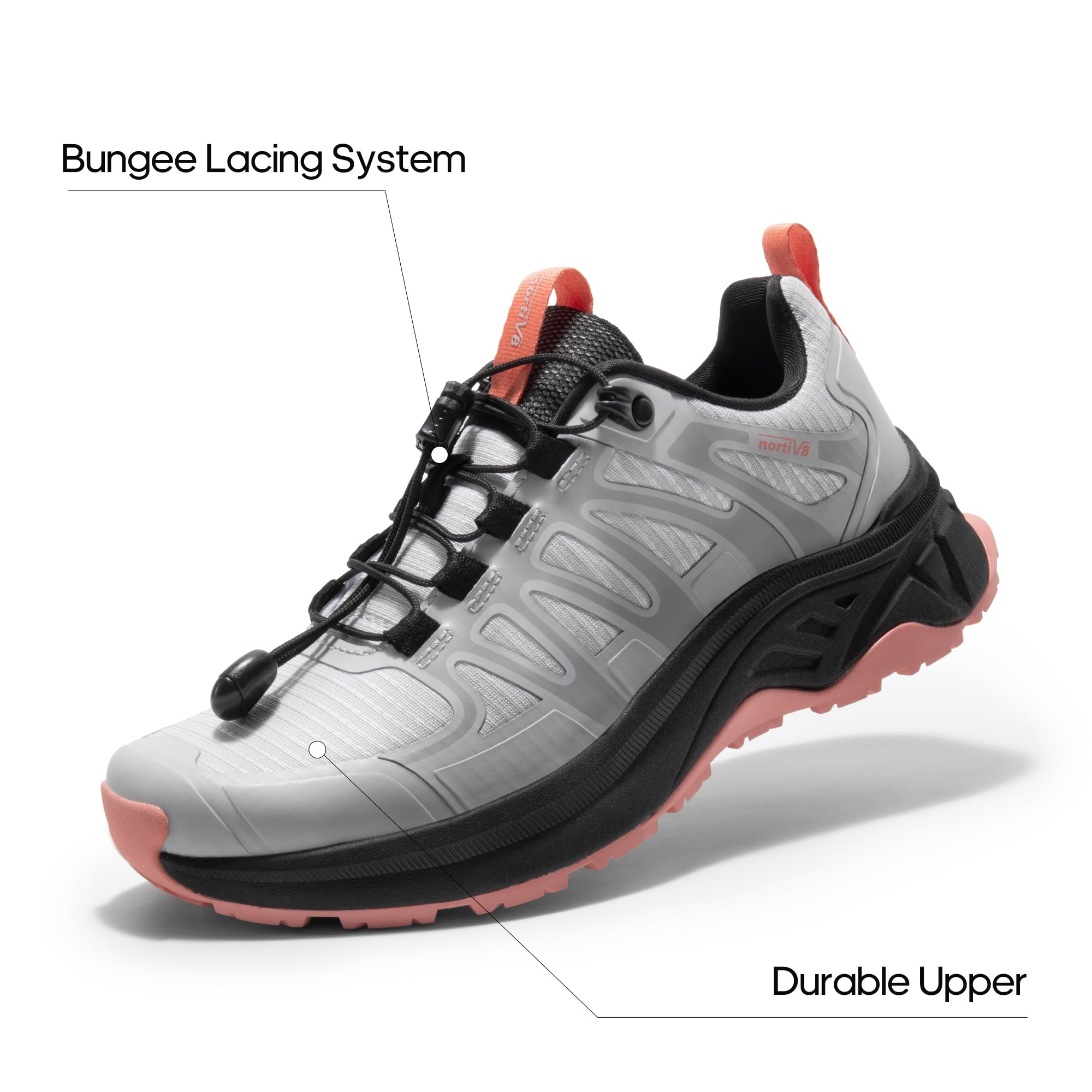 NORTIV 8 Women's Quick Lace Hiking Shoes - Lightweight Waterproof Trekking Sneakers for Outdoor Walking, Camping & Trail Running - Comfortable Non-Slip Casual Shoes for Women
