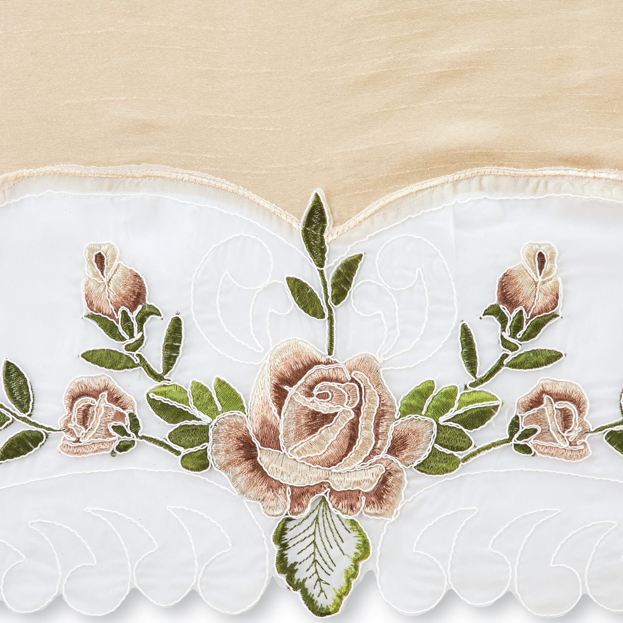 Elegant Rose Trim Embroidered Rod Pocket Window Curtains for Living Room & Bedroom - Home Decor Blackout Drapes